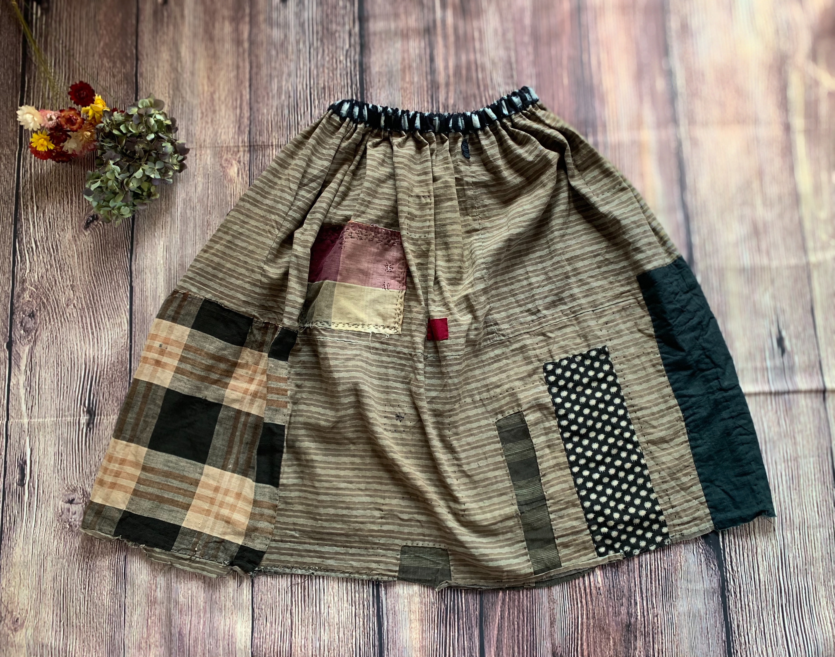襤褸リメイクスカート Iichi ハンドメイド クラフト作品 手仕事品の通販