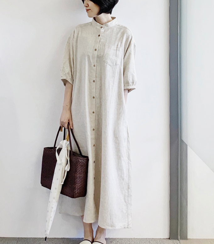 ワンピース カーディガンロングドレス レディース コトン リネン Iichi ハンドメイド クラフト作品 手仕事品の通販