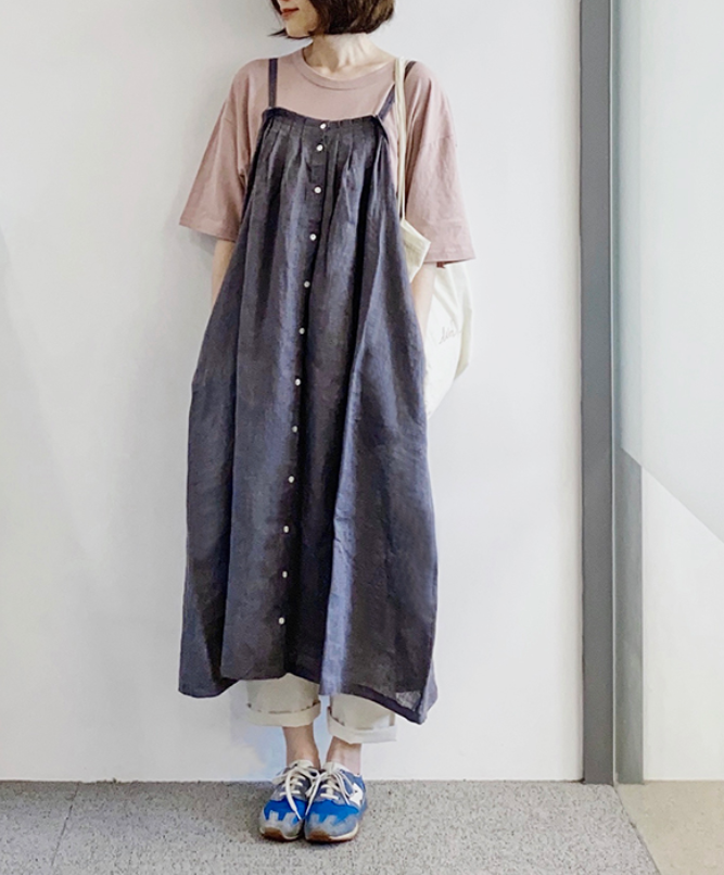 夏 秋 スリングドレス 薄いリネン ドレス ワンピース リネン Iichi ハンドメイド クラフト作品 手仕事品の通販