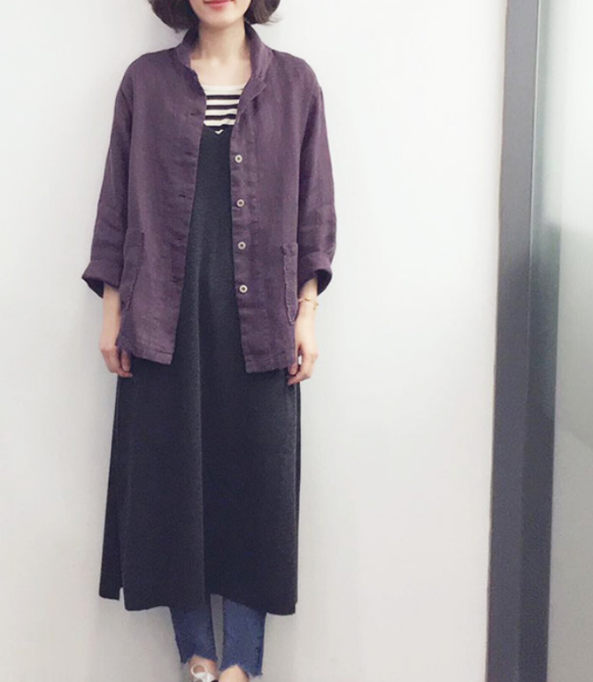 カーディガンジャケット コート ジトップス 二層リネン レディース パープル Iichi ハンドメイド クラフト作品 手仕事品の通販