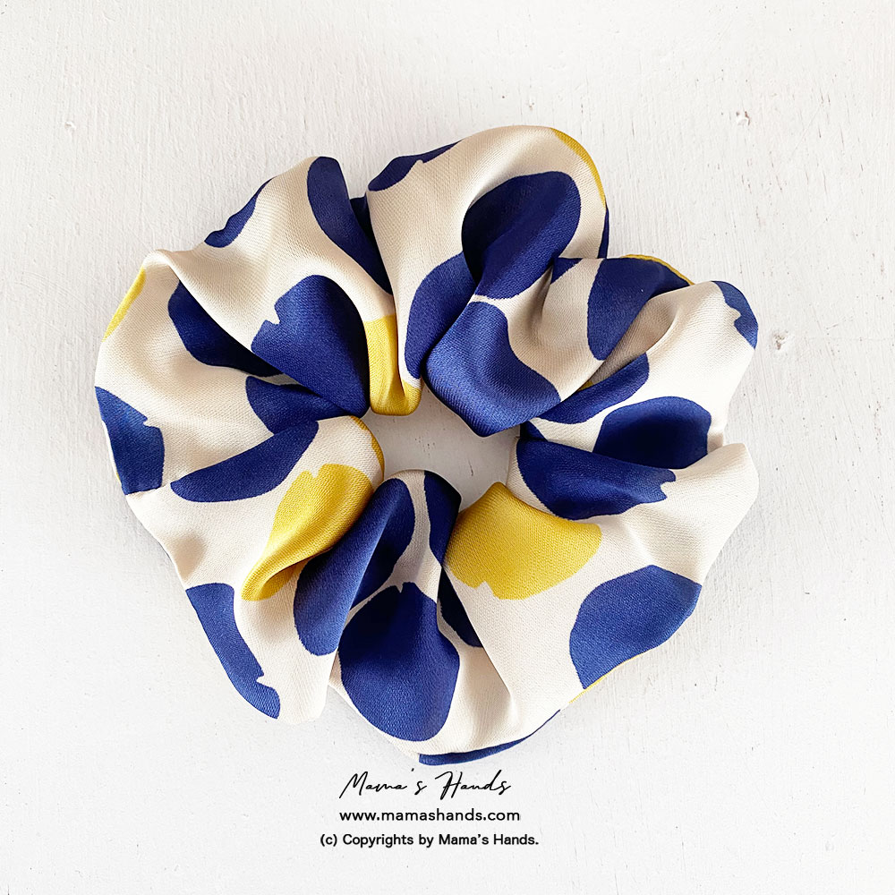 おしゃれ 水玉 可愛い 青 黄色 シュシュ ヘアゴム Iichi ハンドメイド クラフト作品 手仕事品の通販