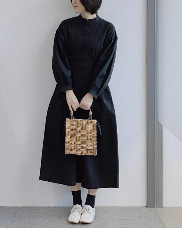 春 ドレス コットン ワンピース レディース ファション ブッラクワンピース カーキ色 Iichi ハンドメイド クラフト作品 手仕事品の通販