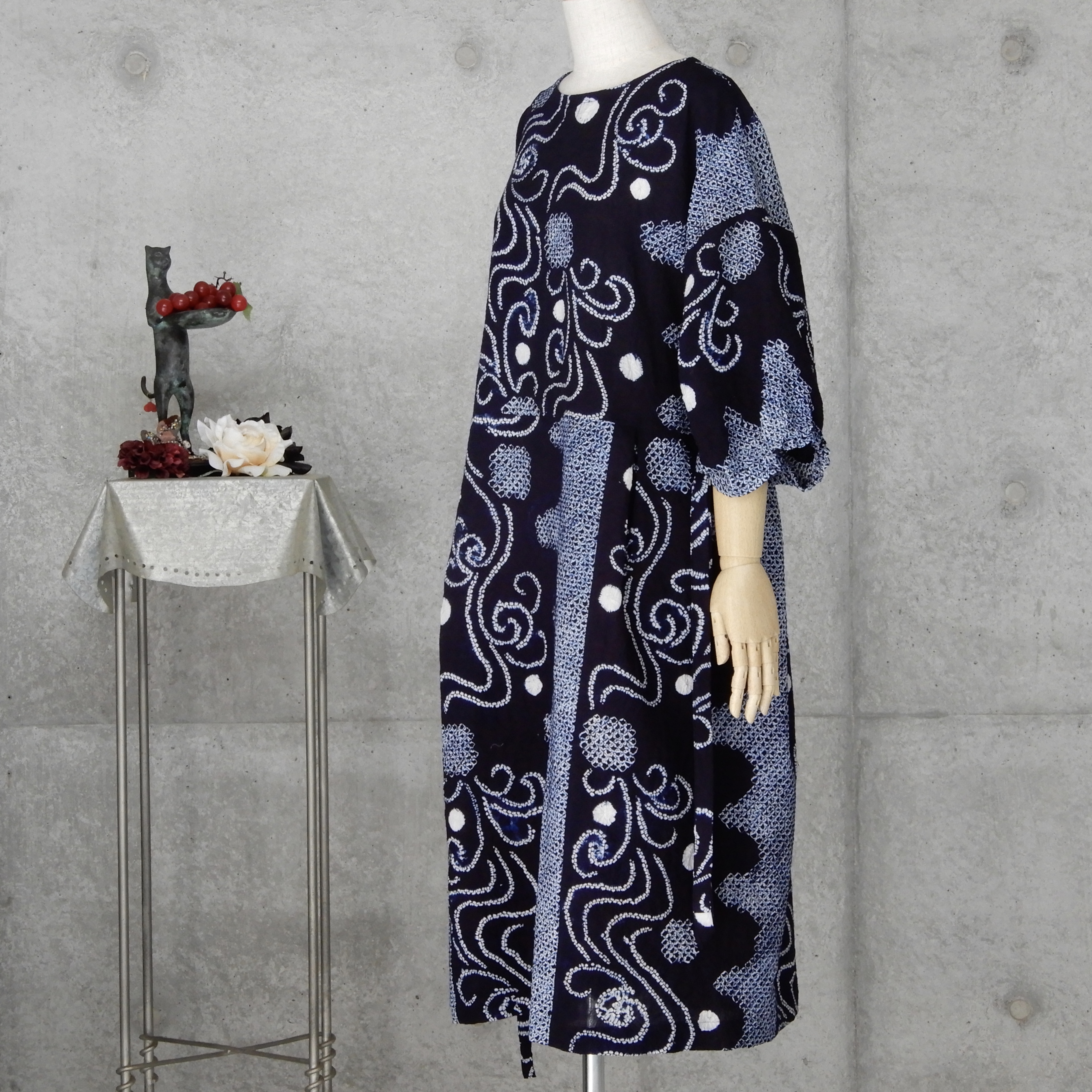 着物リメイク 有松絞りのワンピース フリーサイズ Iichi ハンドメイド クラフト作品 手仕事品の通販