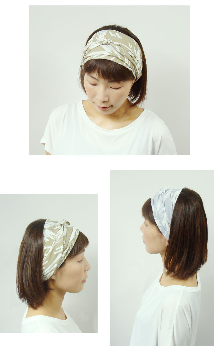 頭に巻きつけるストール型のヘアバンド ランダムな白マジック柄ヘアストール Iichi ハンドメイド クラフト作品 手仕事品の通販