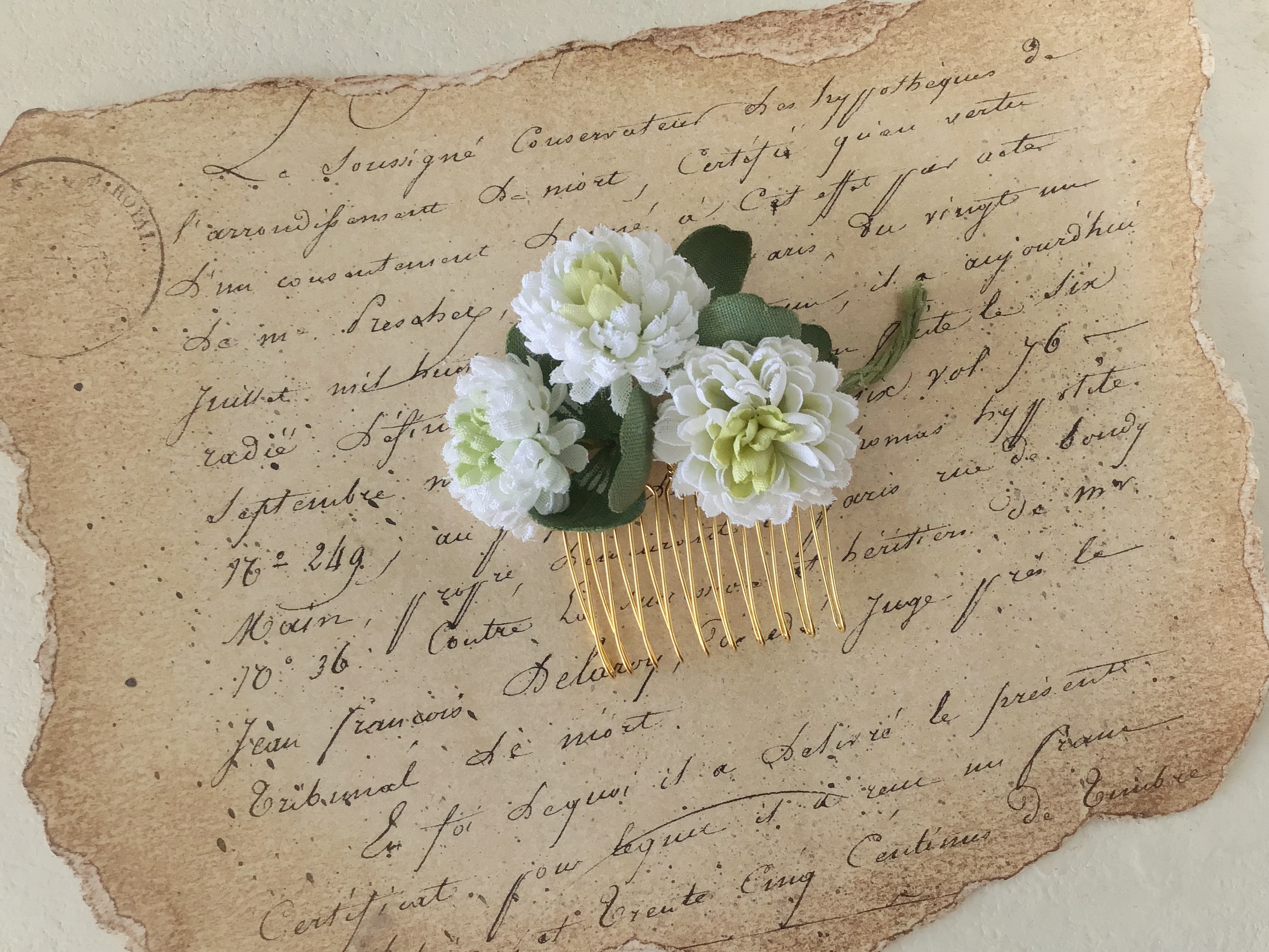 染め花 シロツメクサのコーム M Iichi ハンドメイド クラフト作品 手仕事品の通販