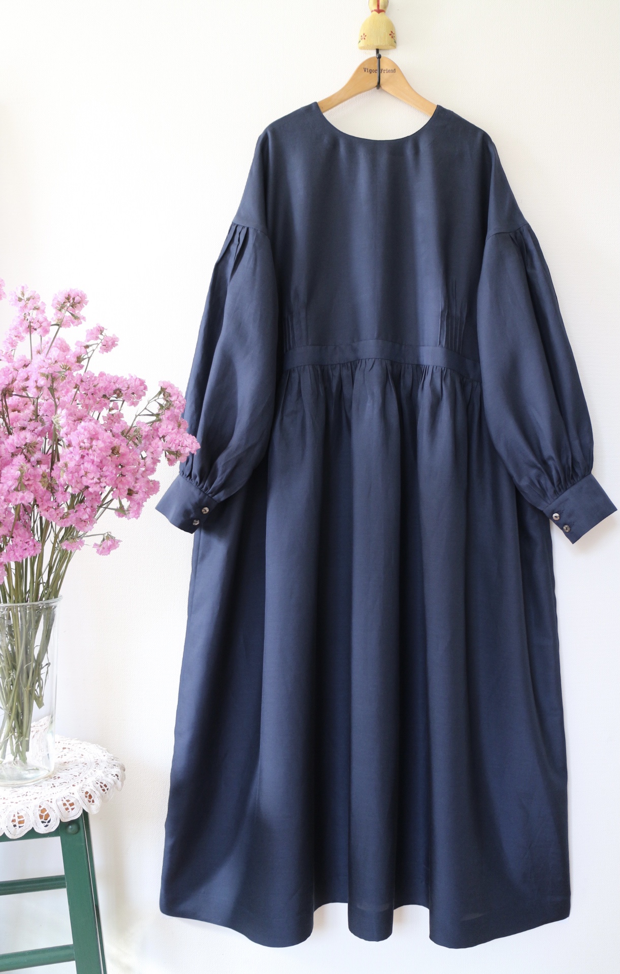 コットンシルク 2way 羽織ロングワンピース 紺 Iichi ハンドメイド クラフト作品 手仕事品の通販