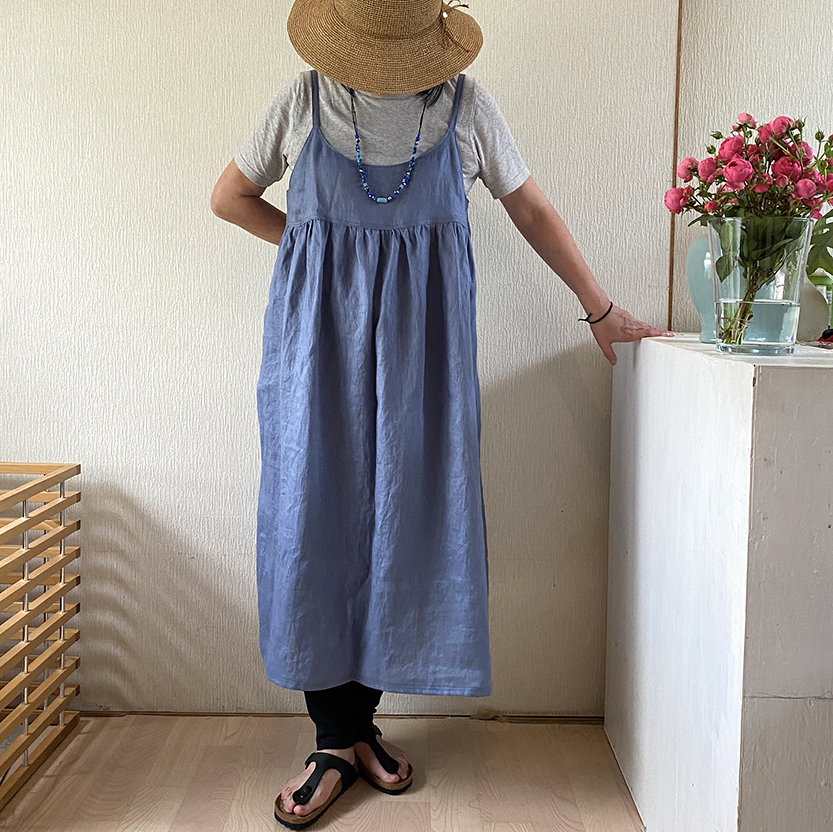 ポースリンブルーのキャミワンピース リネン100 Iichi ハンドメイド クラフト作品 手仕事品の通販
