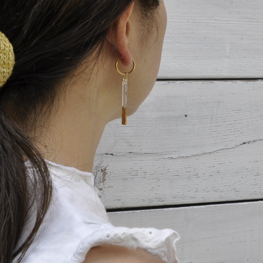 2wayクリアガラスのシャープなピアス Iichi ハンドメイド クラフト作品 手仕事品の通販