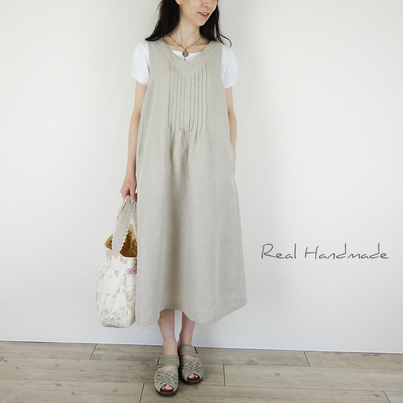 予約販売 ヨーロッパナチュラルリネンピンタックエプロンワンピース Iichi ハンドメイド クラフト作品 手仕事品の通販