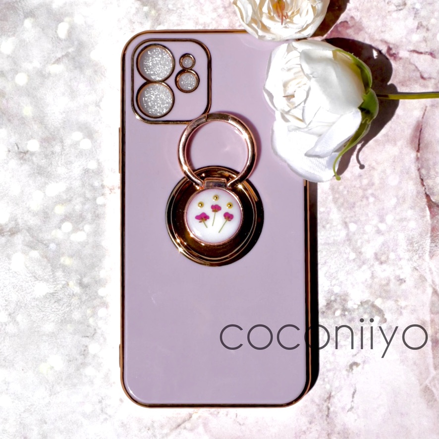 Newデザイン Iphoneケース スマホケース リング付き 押し花 ドライフラワー 可愛い パープル 紫 Iichi ハンドメイド クラフト作品 手仕事品の通販