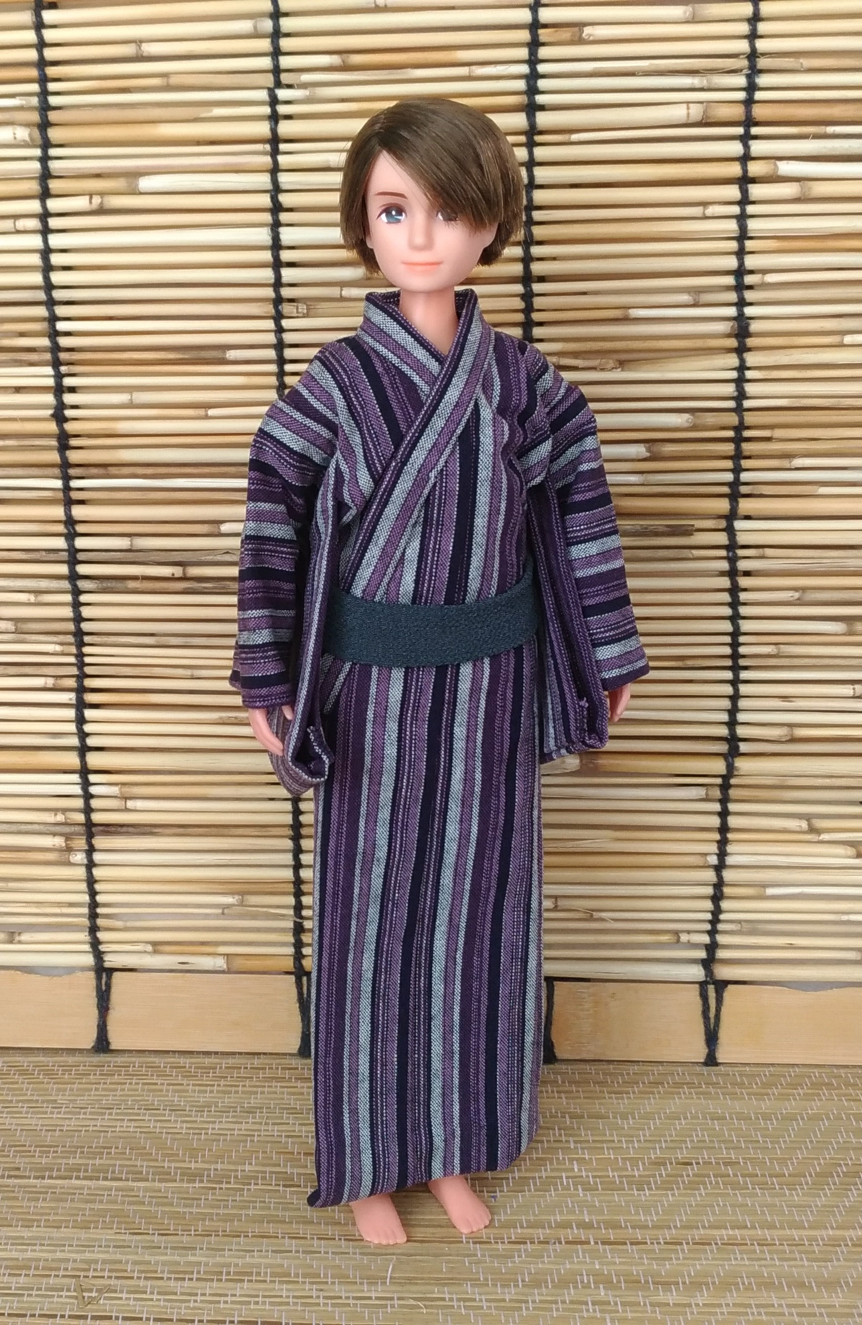 滝縞の浴衣 紫 28cm男子ドール浴衣 Iichi ハンドメイド クラフト作品 手仕事品の通販