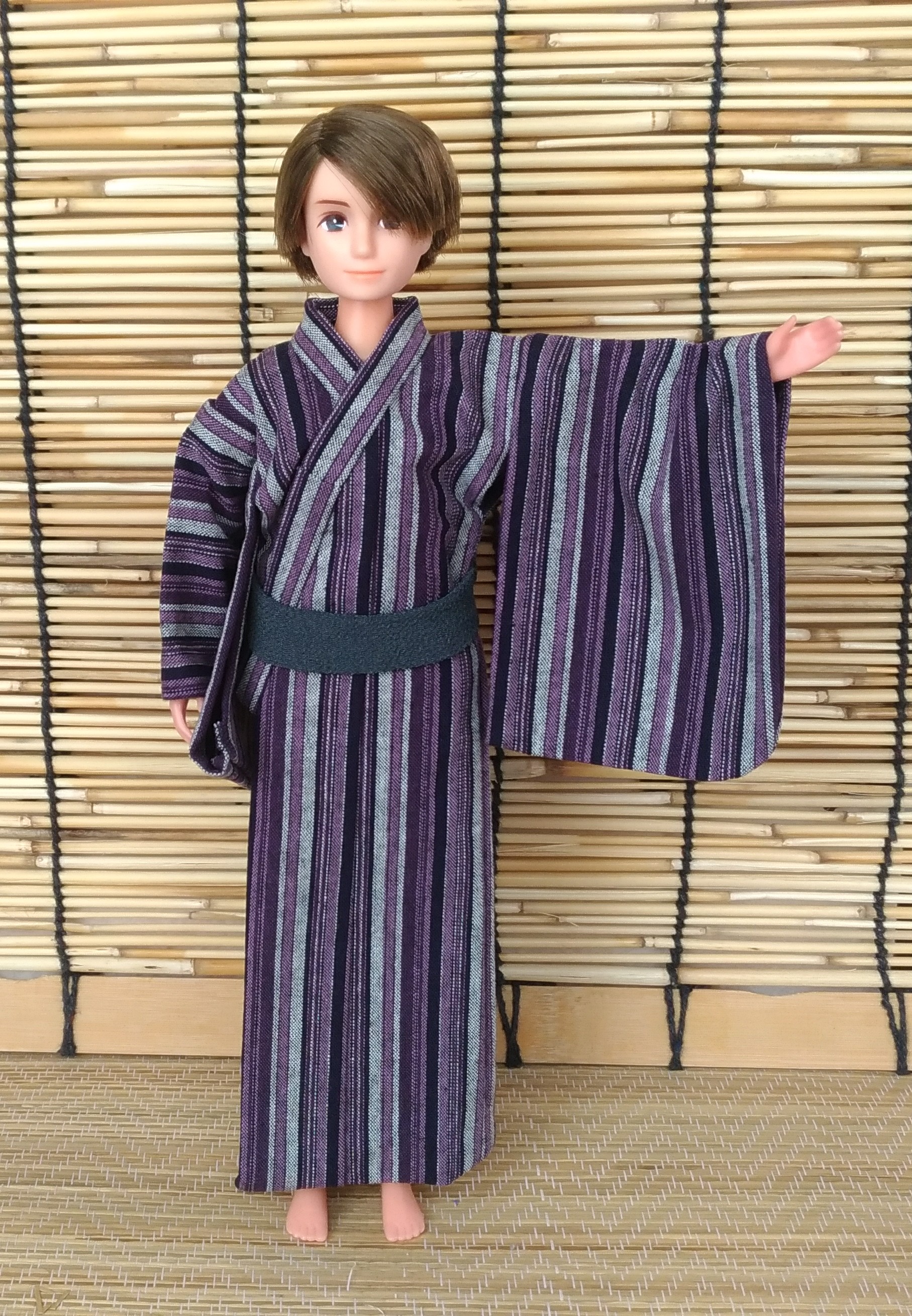 滝縞の浴衣 紫 28cm男子ドール浴衣 Iichi ハンドメイド クラフト作品 手仕事品の通販