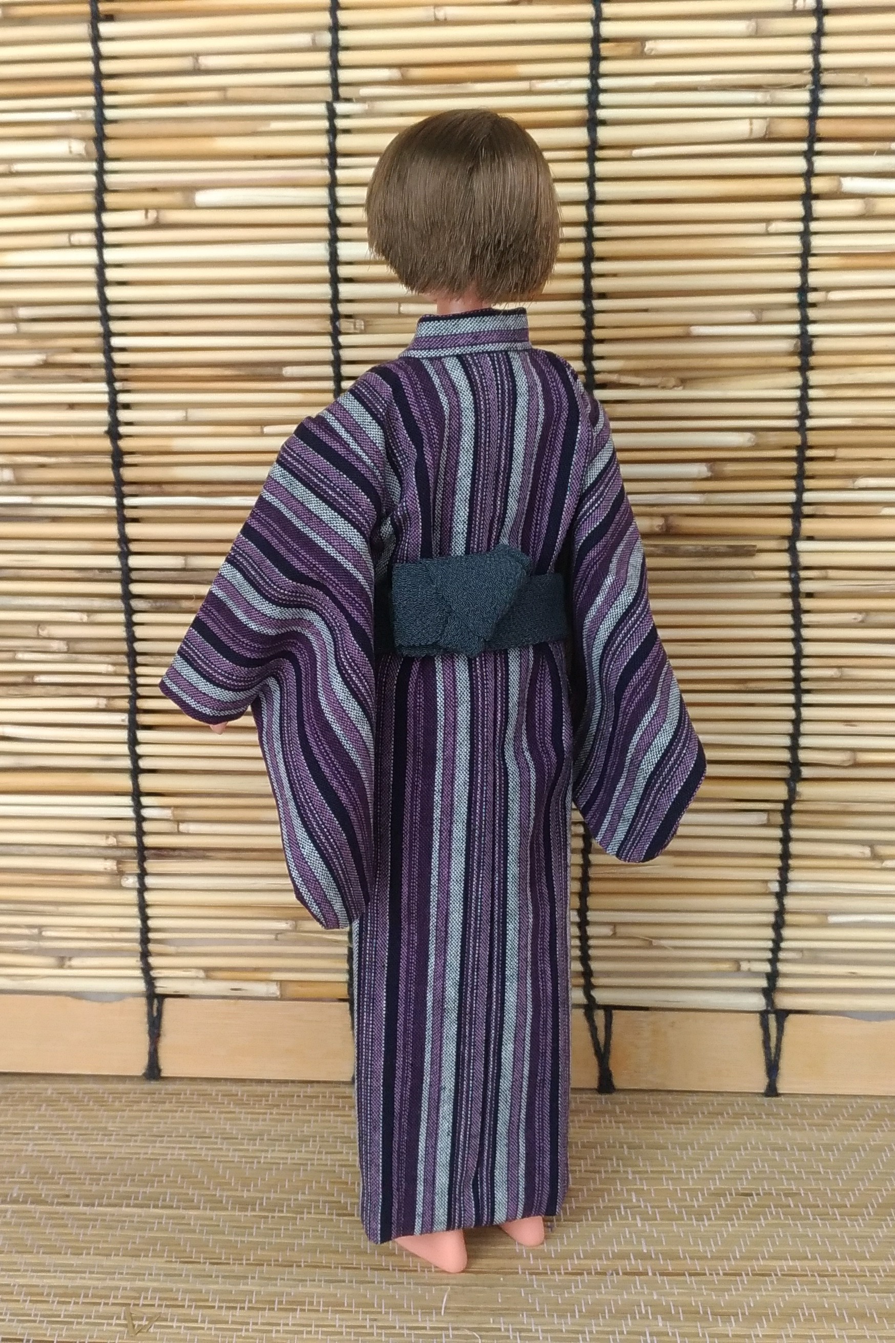 滝縞の浴衣 紫 28cm男子ドール浴衣 Iichi ハンドメイド クラフト作品 手仕事品の通販