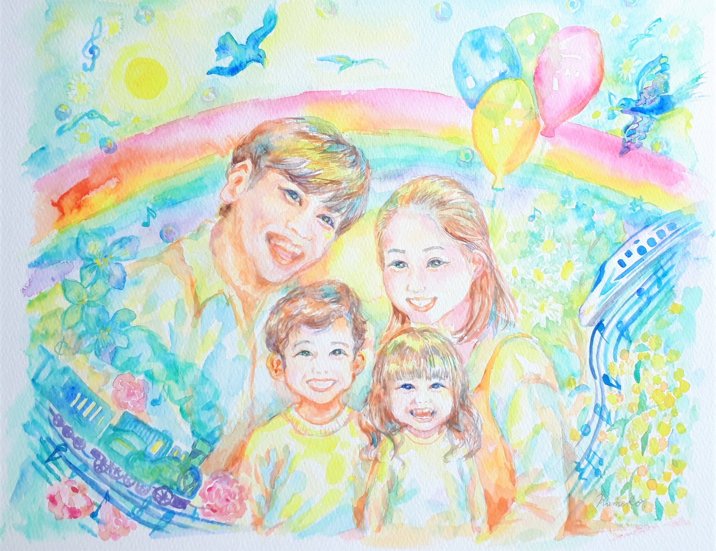 家族の絵 縁起の良い 似顔絵 ファミリー Iichi ハンドメイド クラフト作品 手仕事品の通販