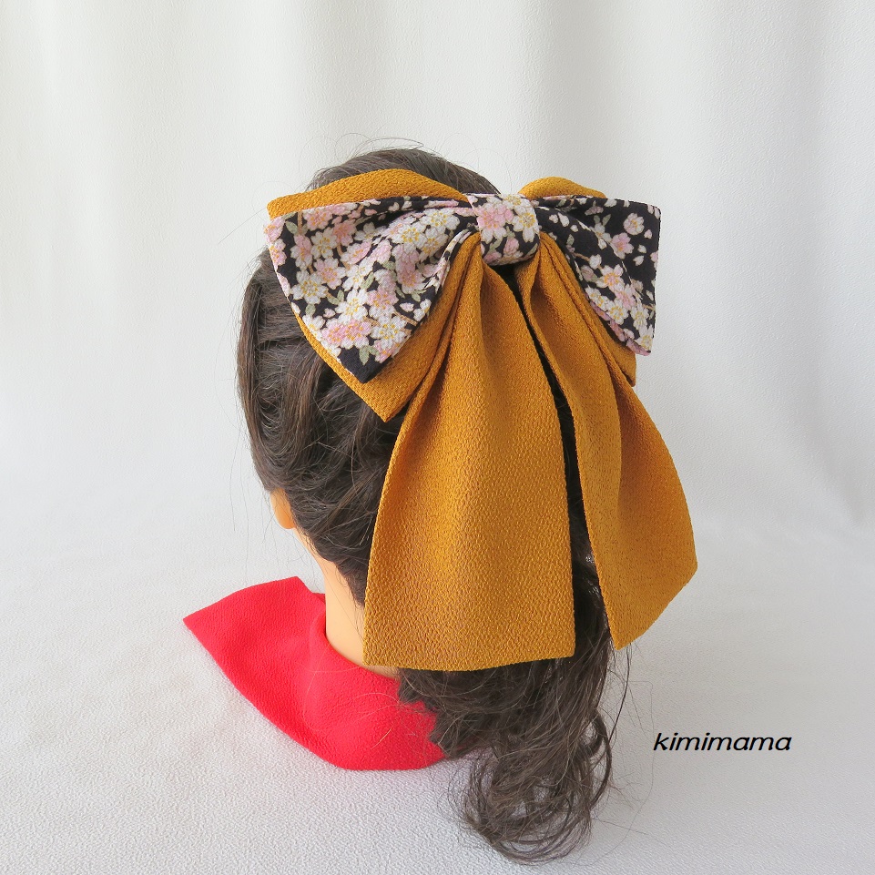 髪飾り 縮緬リボン ソフトwリボン はいからさん 小桜黒地 黒 着物 袴 浴衣 成人式 卒業式 七五三 Iichi ハンドメイド クラフト作品 手仕事品の通販