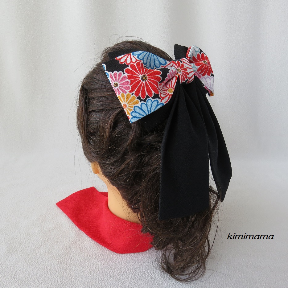市場 縮緬リボンはいからさん えんじ桜 ちりめん はいからさんリボン 髪飾り 浴衣 ヘアアクセサリー