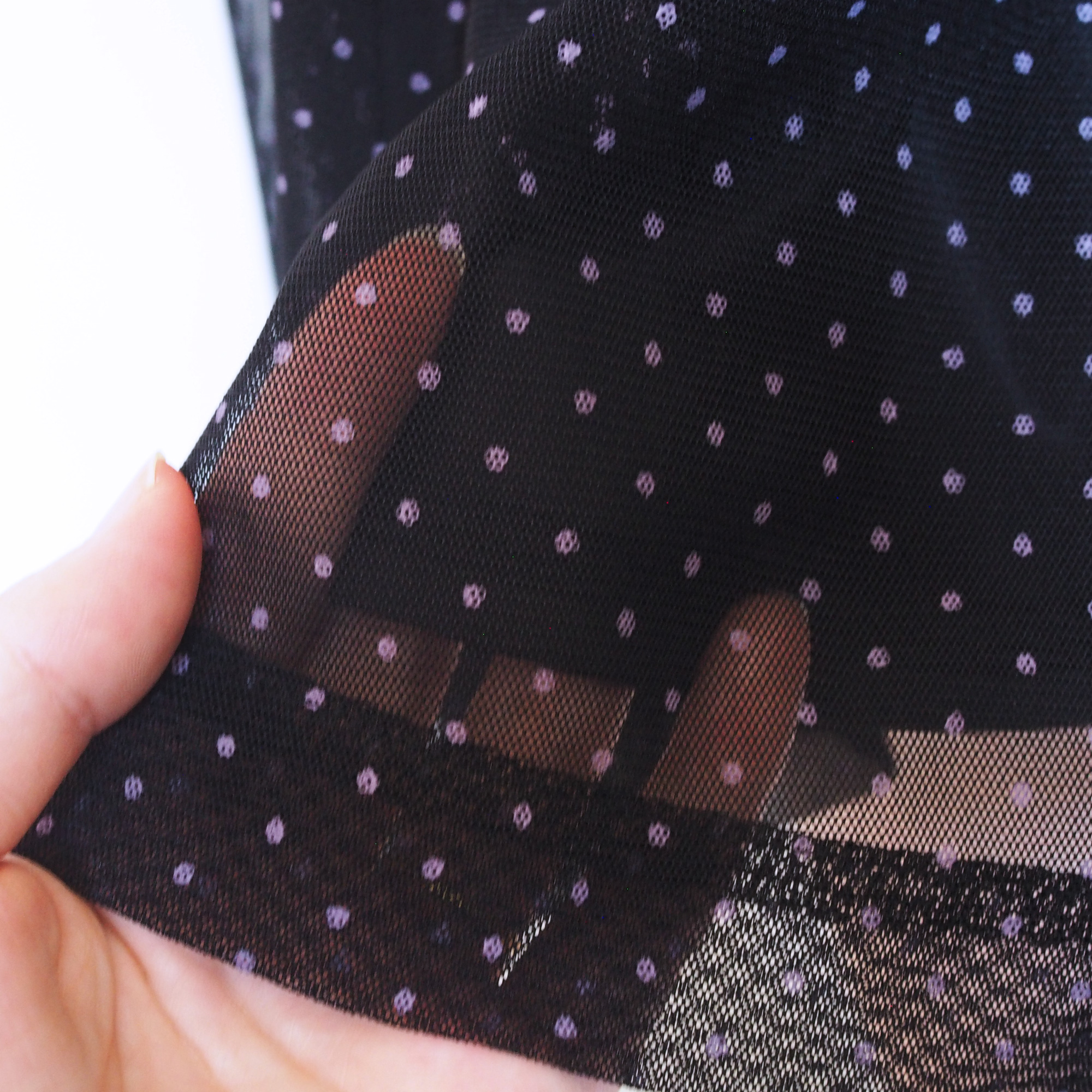 Xs Ll受注制作 アーミッシュ風シンプルワンピース ブラック ドット柄パープル メッシュ生地 裏地付き Iichi ハンドメイド クラフト作品 手仕事品の通販