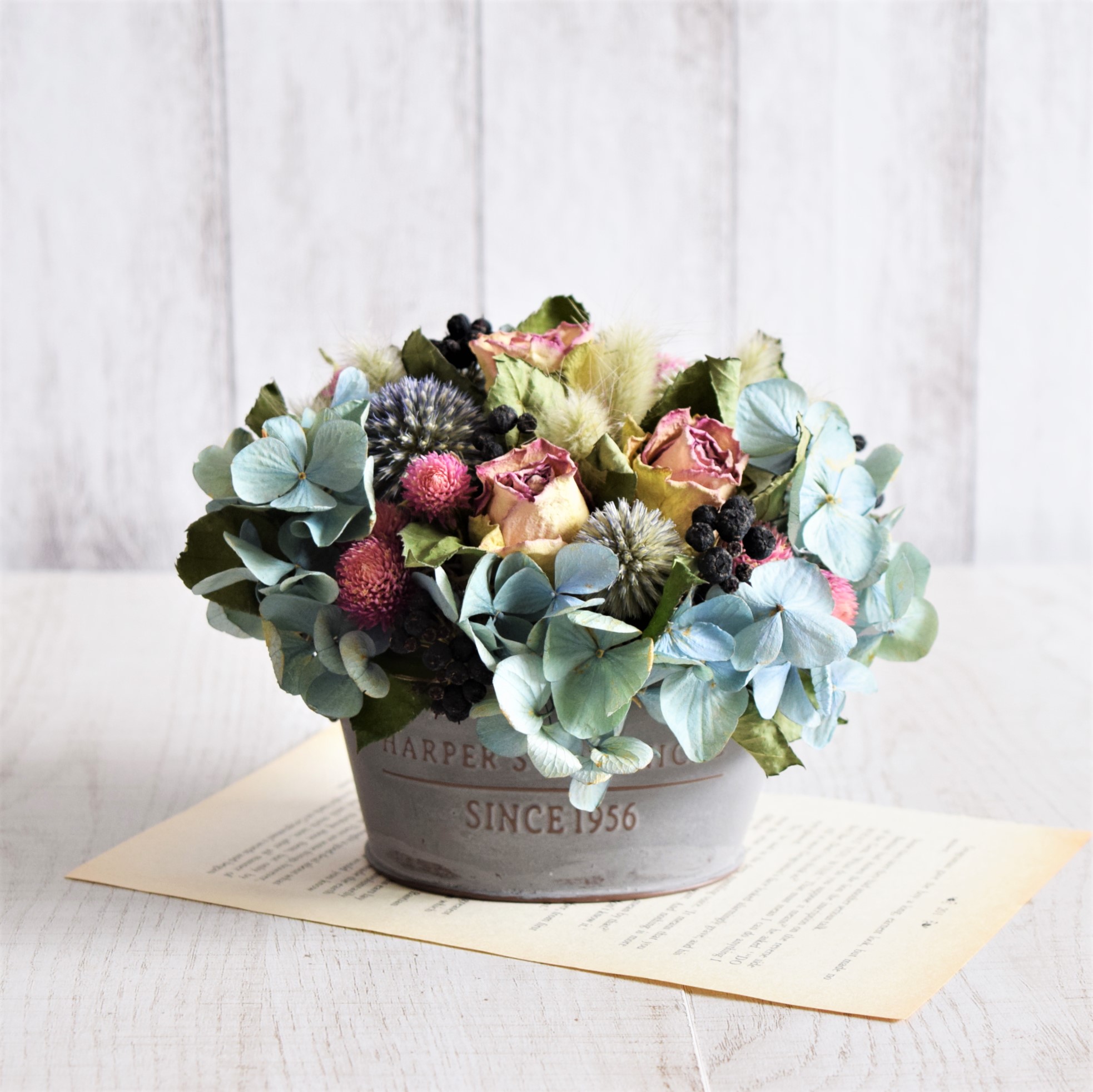 アンティークなブリキ缶アレンジ ブルーの紫陽花 Iichi ハンドメイド クラフト作品 手仕事品の通販