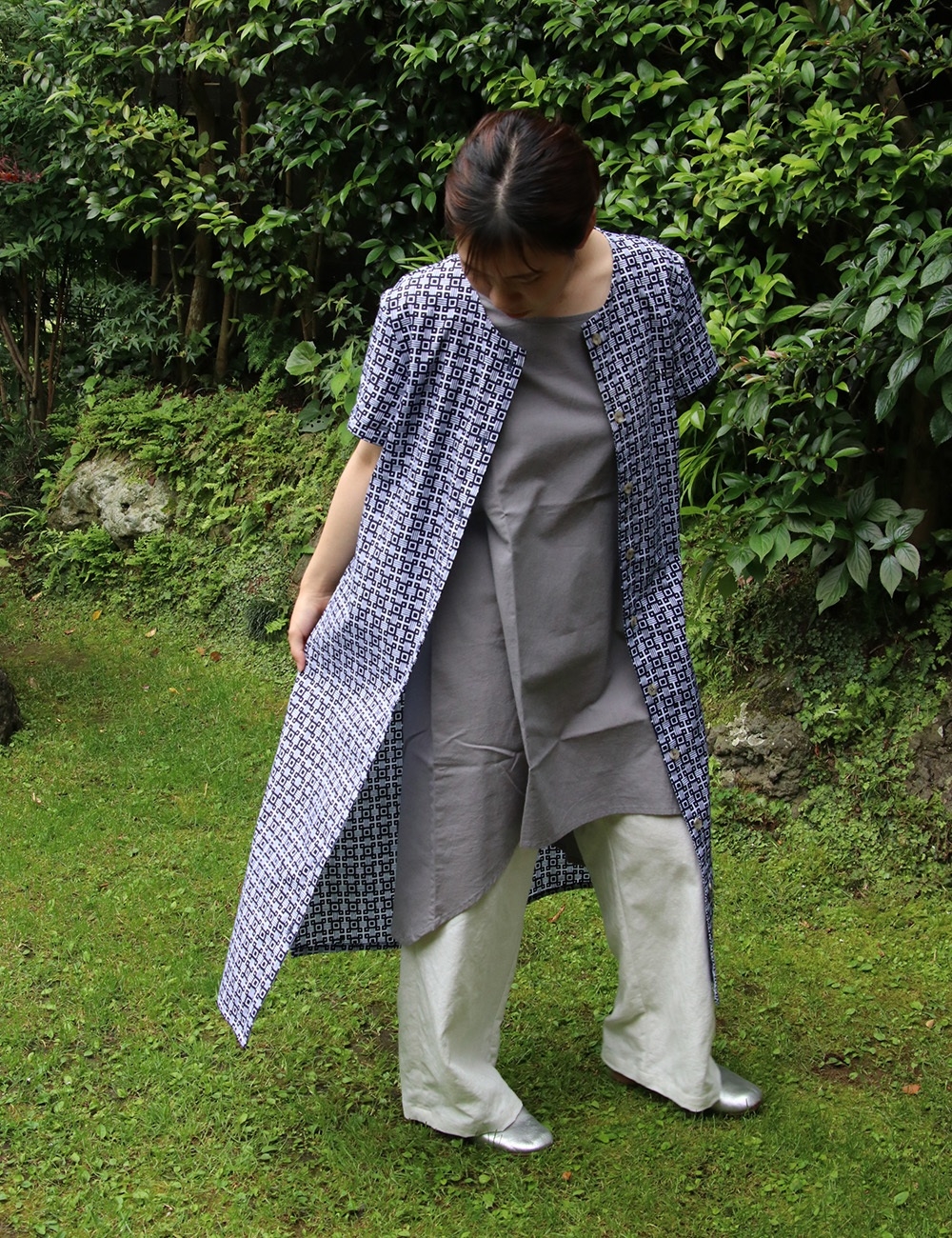 浴衣生地の前開きワンピース Iichi ハンドメイド クラフト作品 手仕事品の通販
