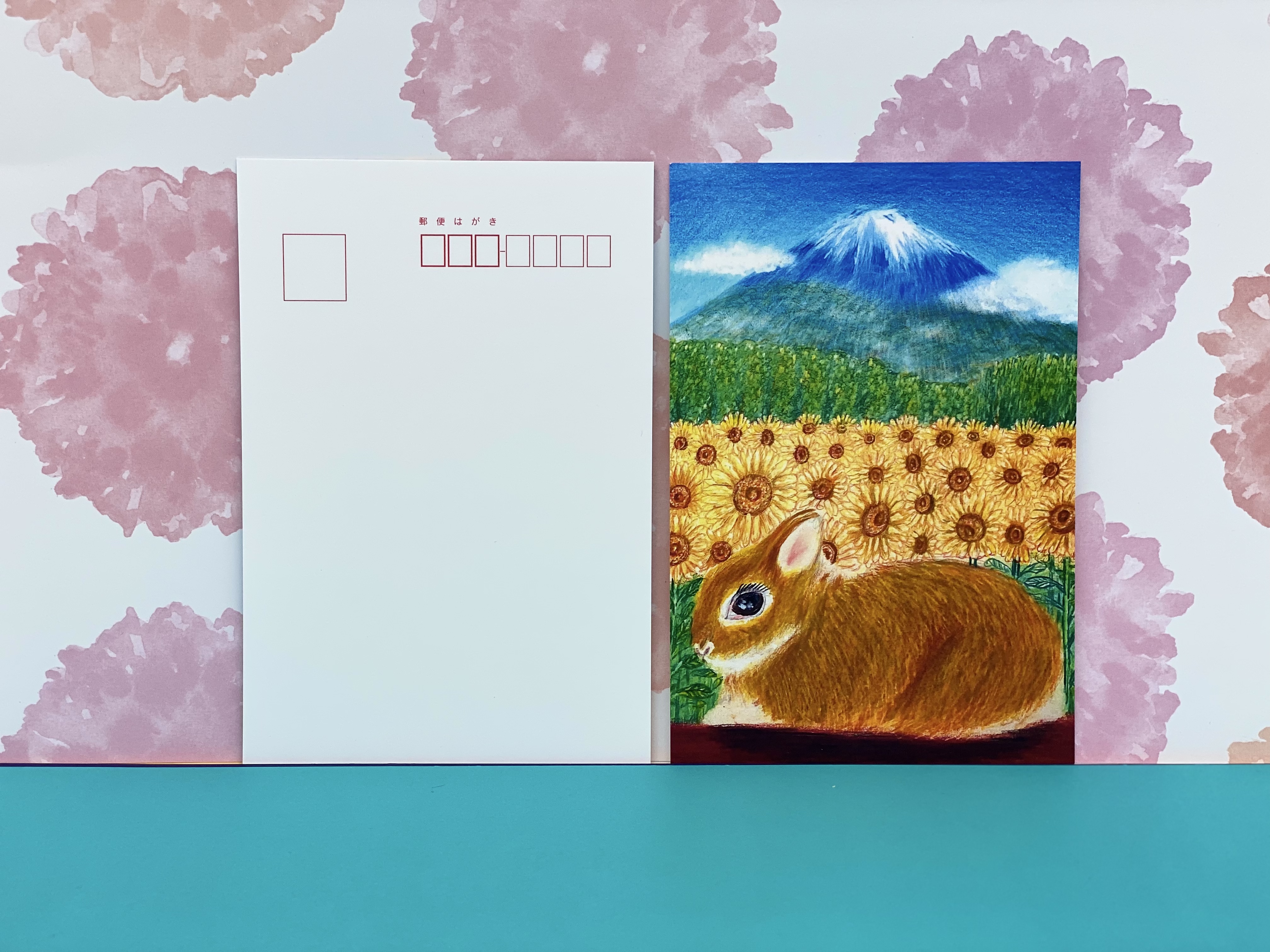 日本一の夏の富士山とひまわり畑とうさぎちゃん 同柄ポストカード3枚セット 富士山 ひまわり 夏 Iichi ハンドメイド クラフト作品 手仕事品の通販