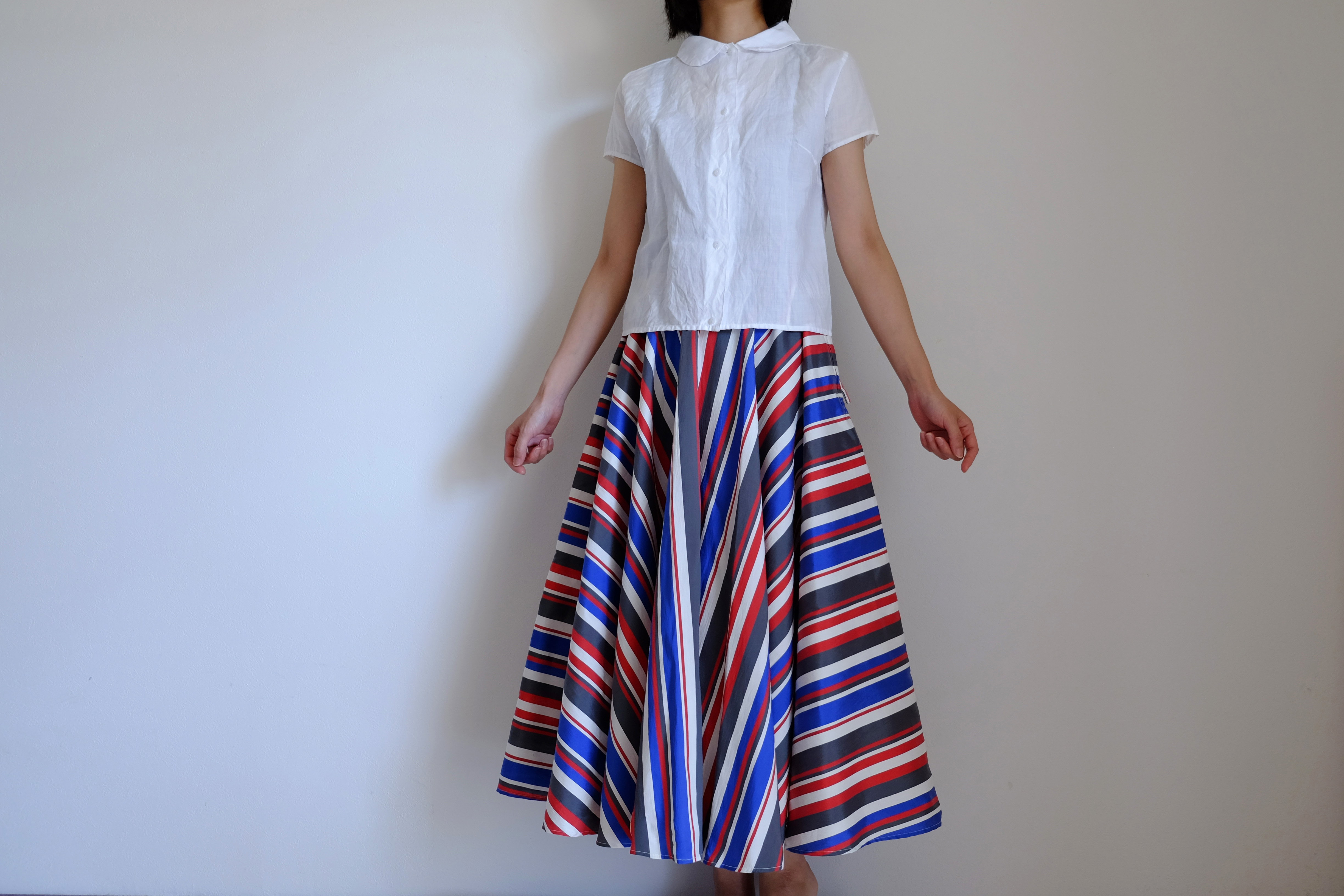サーキュラースカート ボーダー ナイロン アセテート コットン マルチボーダー Iichi ハンドメイド クラフト作品 手仕事品の通販