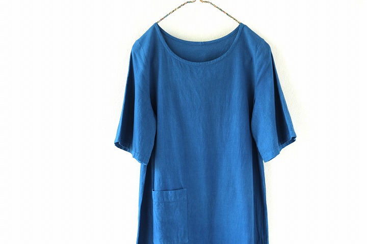 浅間山麓藍染 清楚な半袖ワンピース Iichi ハンドメイド クラフト作品 手仕事品の通販