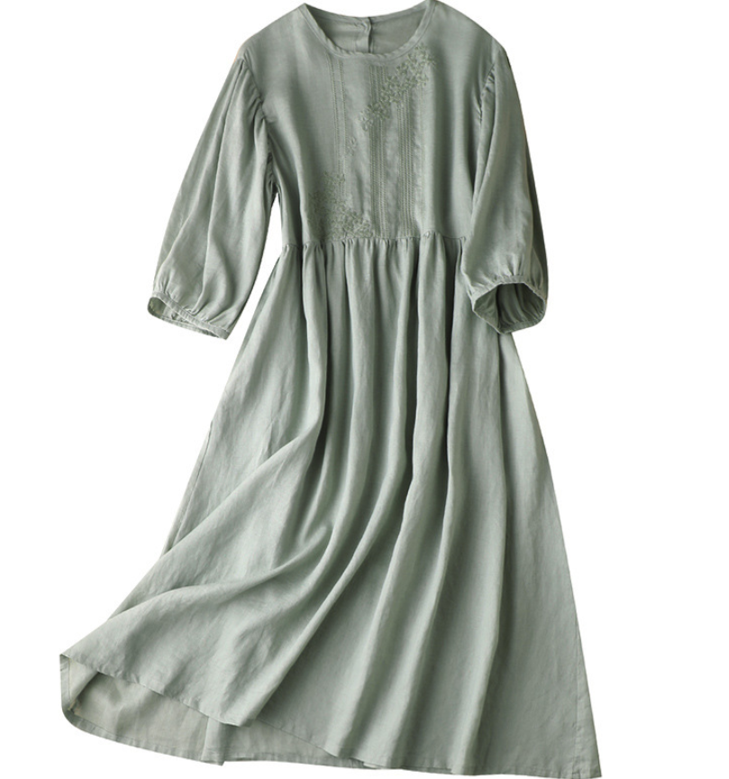 New 刺繡ワンピース リネンコットンドレス 春夏 Iichi ハンドメイド クラフト作品 手仕事品の通販