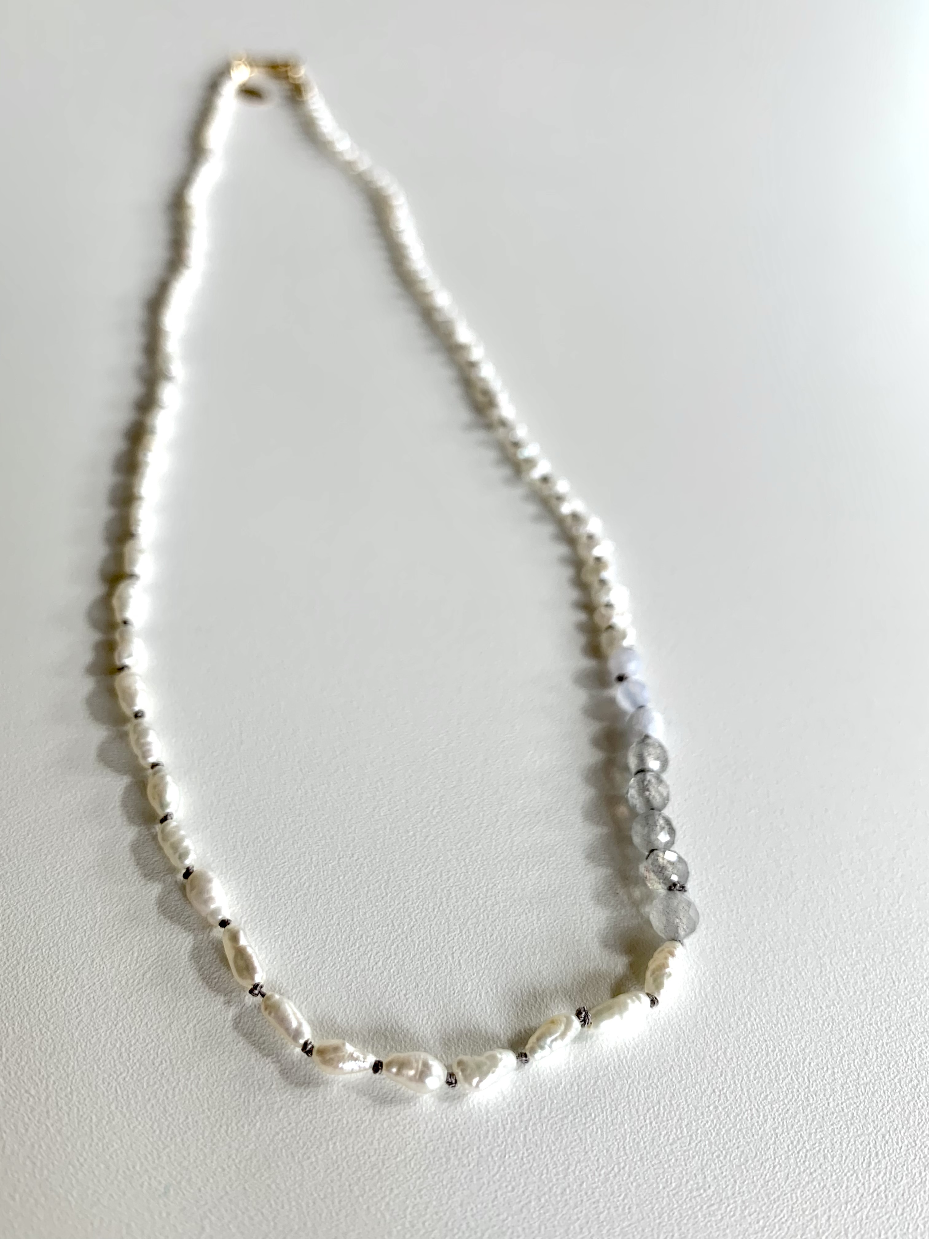 天然石2連ネックレス パワーストーン 淡水真珠 ヘマタイト 60cm