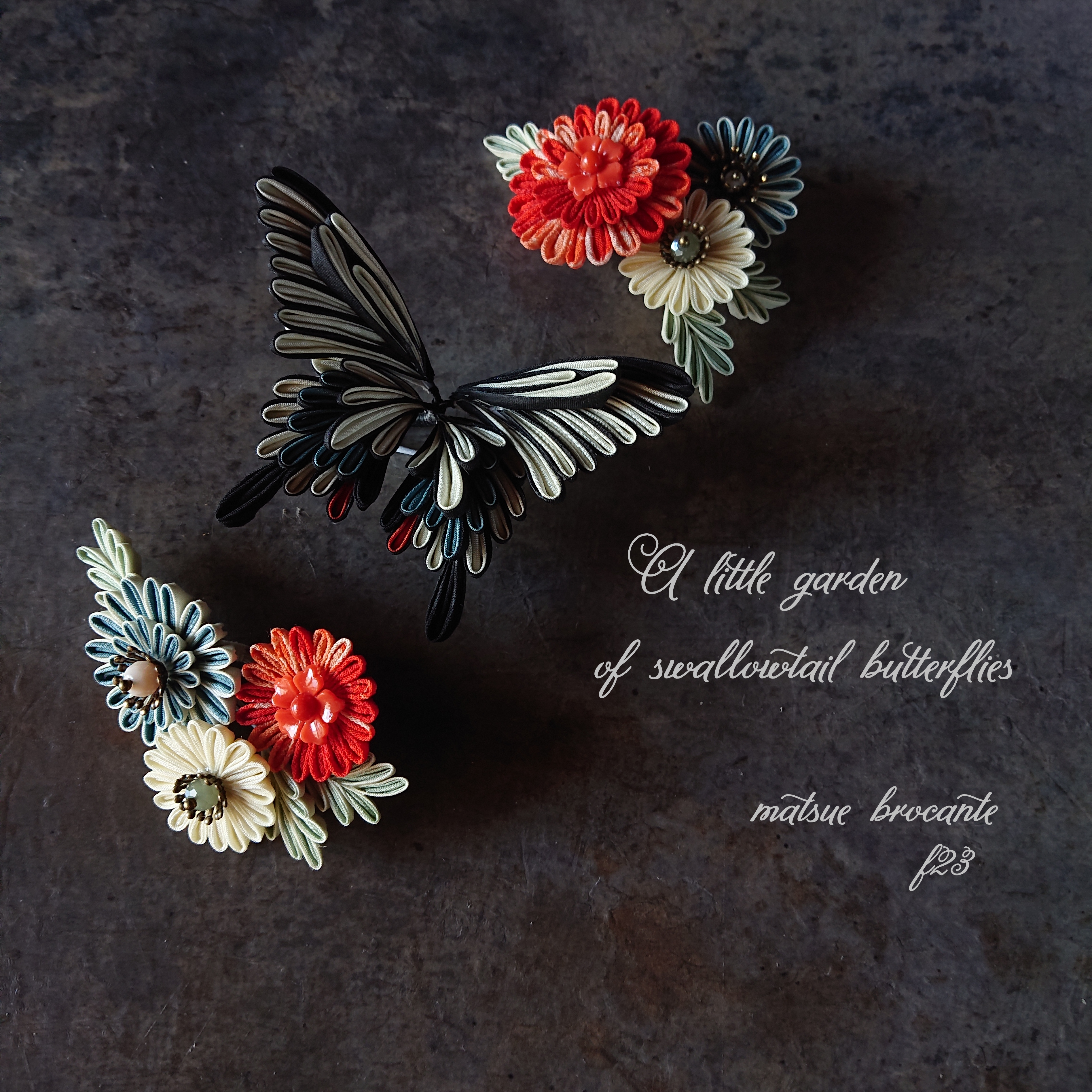 つまみ細工 髪飾り 大正浪漫 アゲハ蝶 の 小さな花園 Iichi ハンドメイド クラフト作品 手仕事品の通販