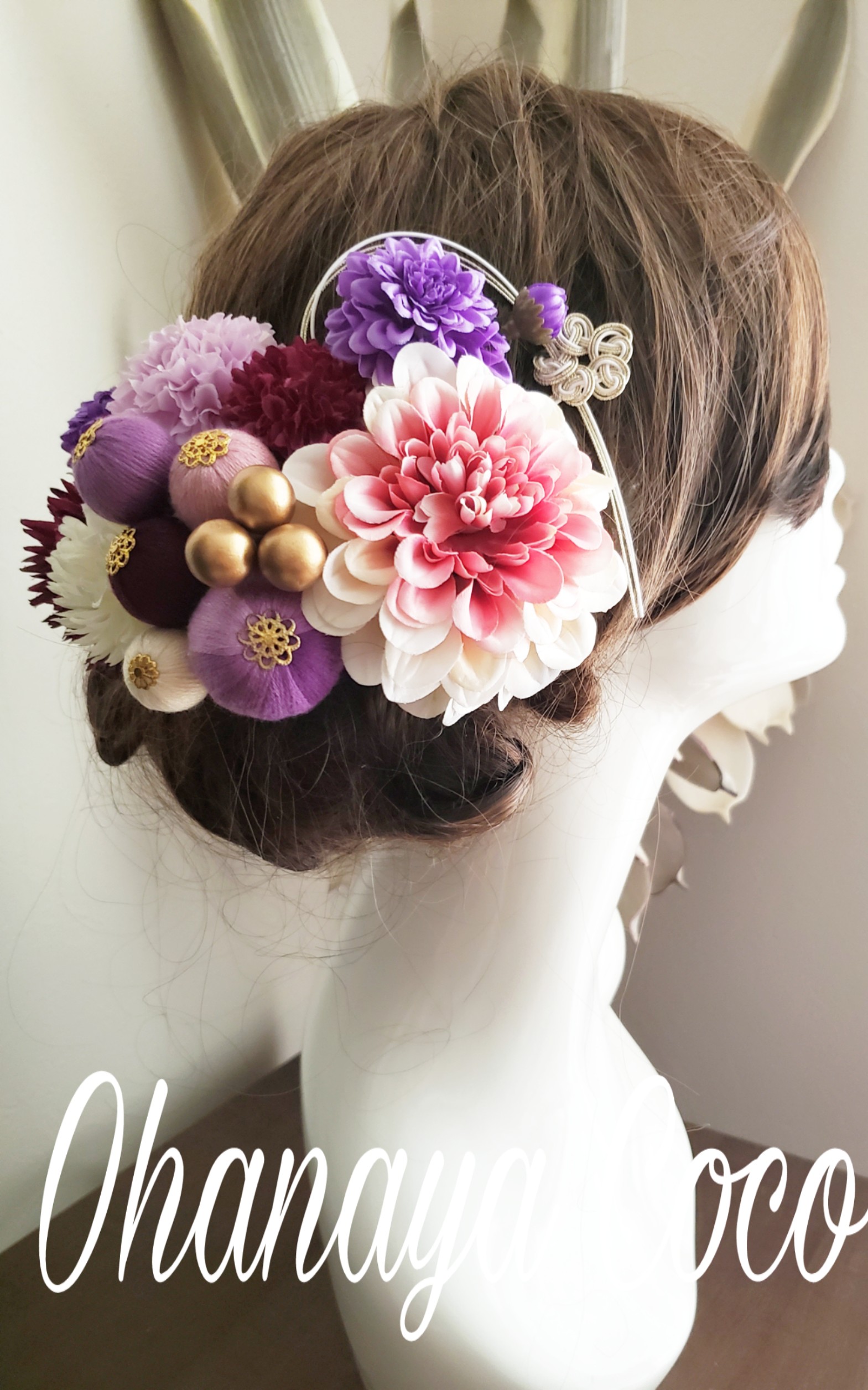 グラデピンクダリアと和玉ボールの髪飾り14点set No806 Iichi ハンドメイド クラフト作品 手仕事品の通販