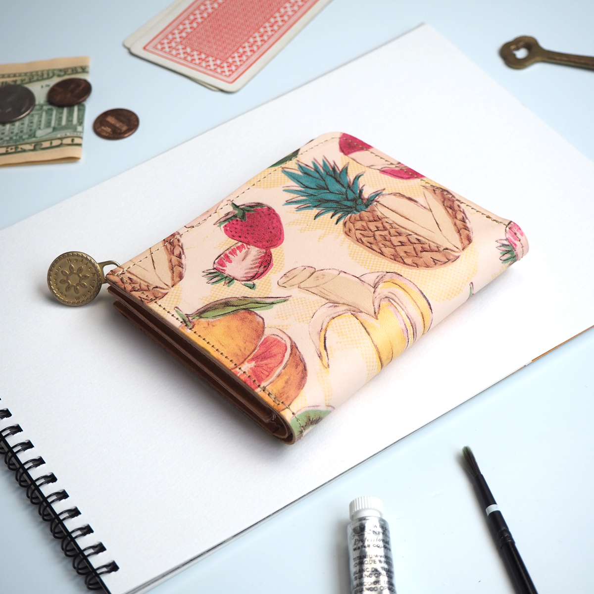 ｌ字ファスナー財布 フルーツミックスジュース 本革 コンパクト レディース Iichi ハンドメイド クラフト作品 手仕事品の通販