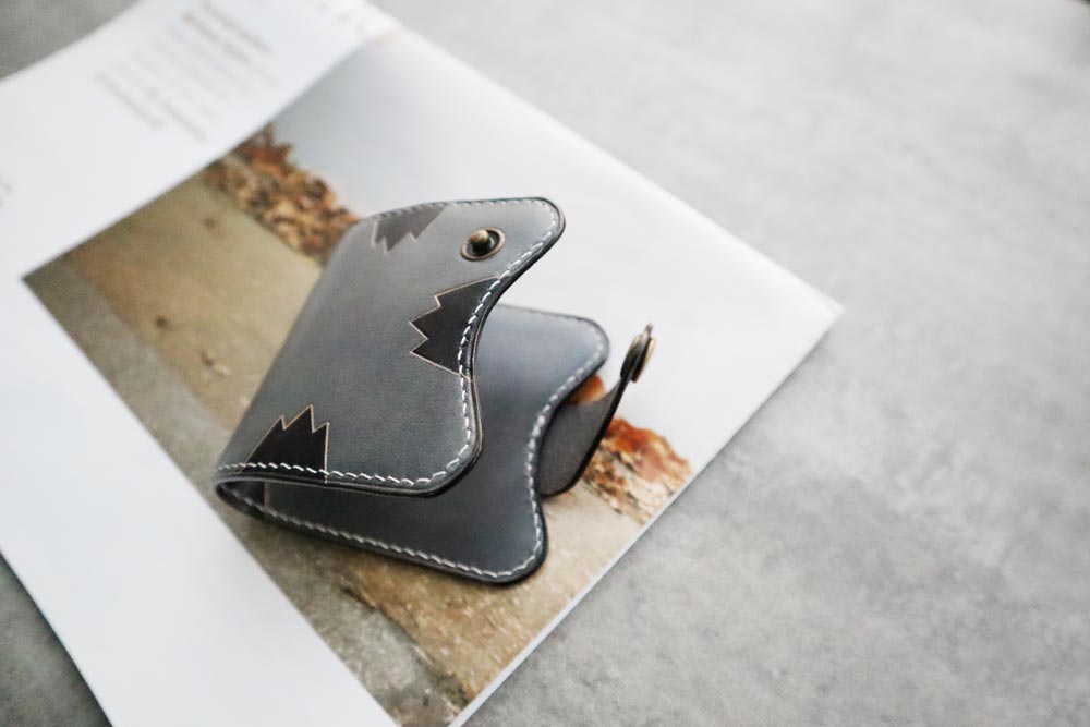 猫 本牛革 可愛い小銭入れ グレー Iichi ハンドメイド クラフト作品 手仕事品の通販
