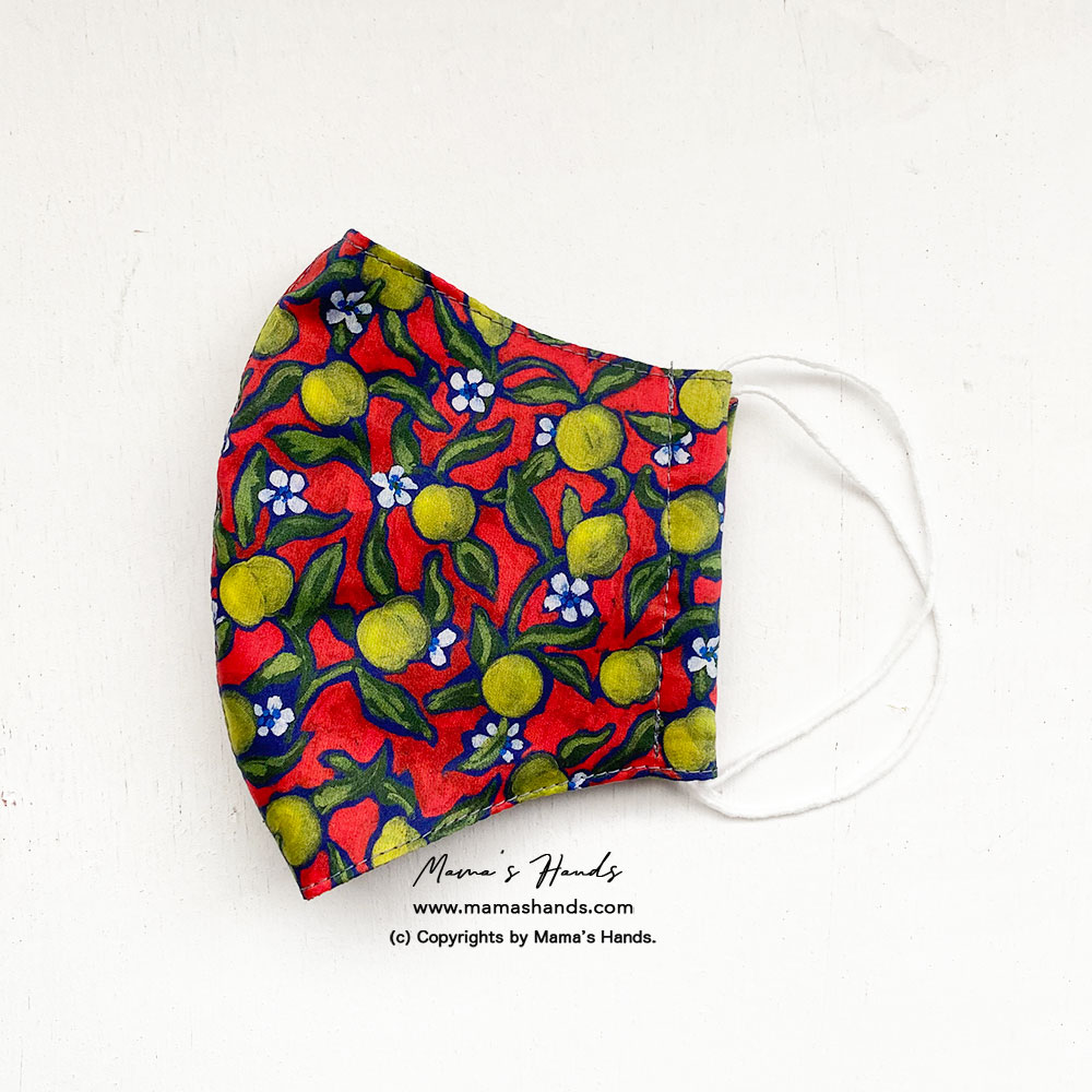 リバティ 黄色い実 絵画風 綿100 薄手系 大人用 立体型 エコ 布マスク Iichi ハンドメイド クラフト作品 手仕事品の通販