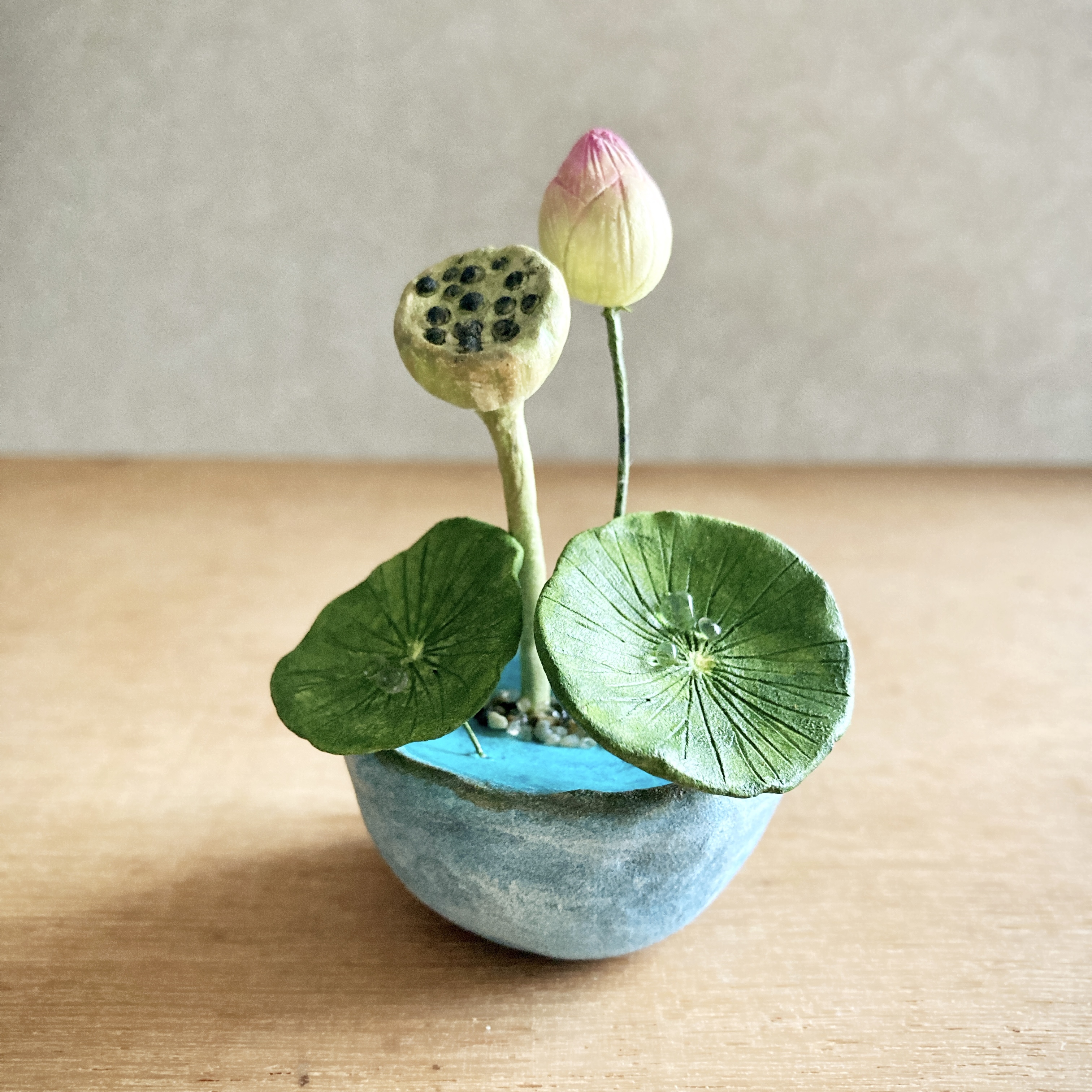 5767 Bud 粘土の鉢植え ハス Iichi ハンドメイド クラフト作品 手仕事品の通販