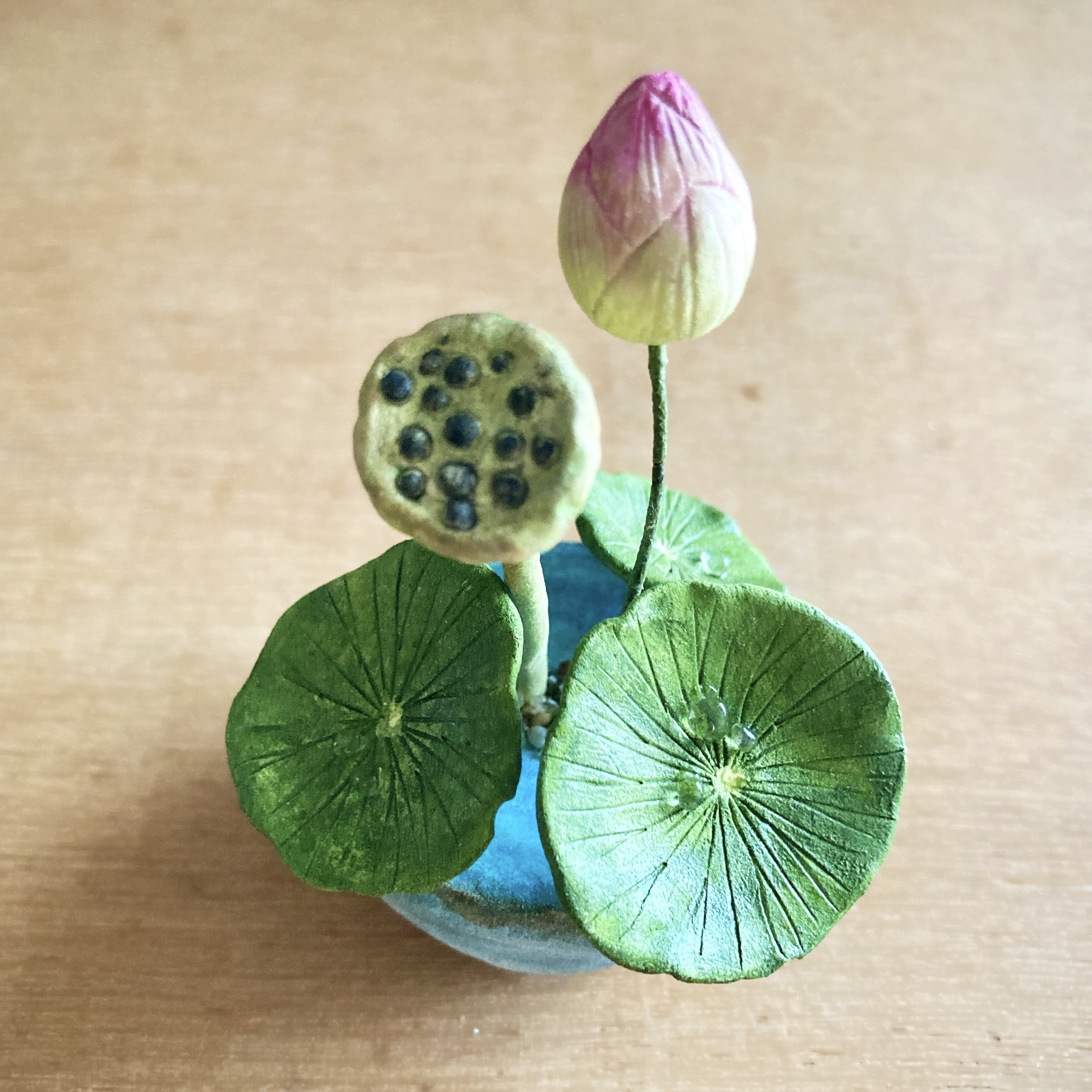 5767 Bud 粘土の鉢植え ハス Iichi ハンドメイド クラフト作品 手仕事品の通販