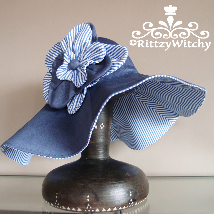 14 ツバ ４ways楽しめるリバーシブル 花デコブローチ付き女優帽 Iichi ハンドメイド クラフト作品 手仕事品の通販