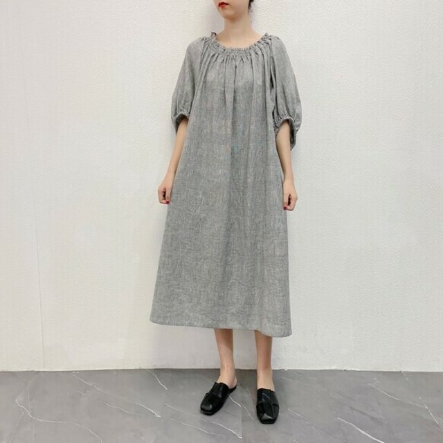 En Enコットンリネン ウエストマークベルト付きワンピース グレンチェック Iichi ハンドメイド クラフト作品 手仕事品の通販