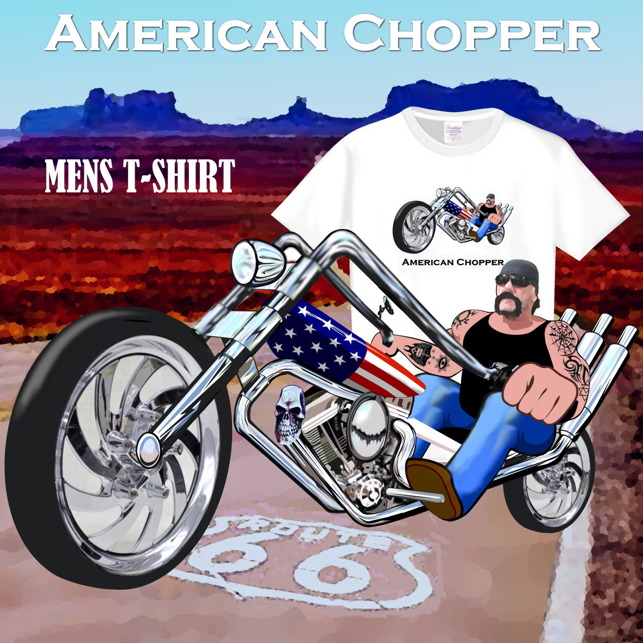 アメリカン チョッパー メンズ Tシャツ Iichi ハンドメイド クラフト作品 手仕事品の通販