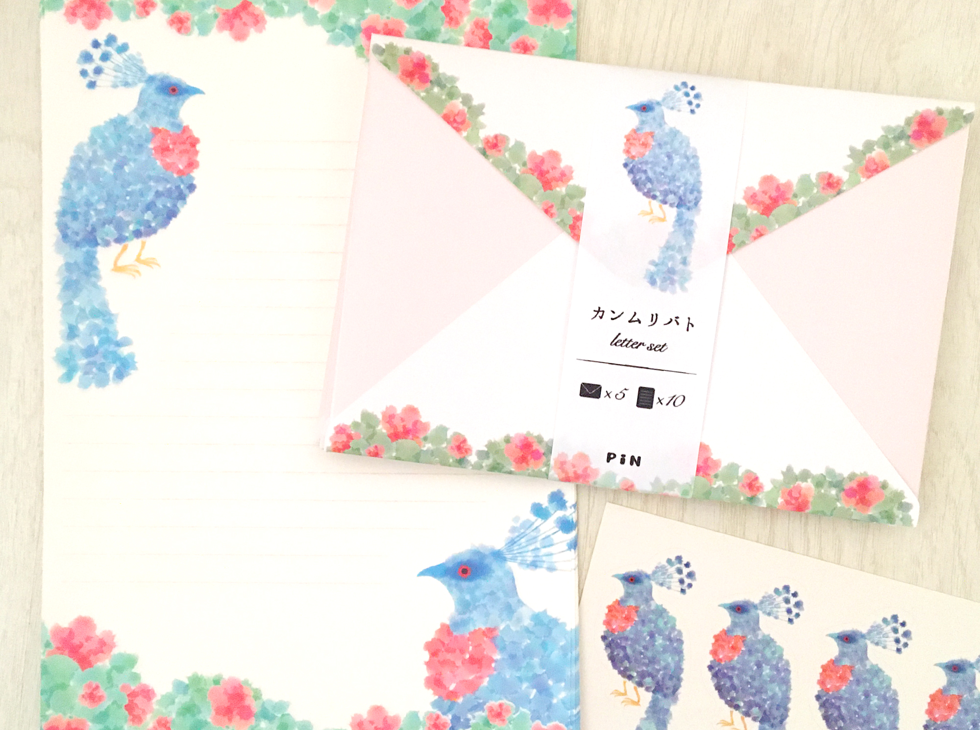 カンムリバトのレターセット シール付き かわいい鳥のお手紙 動物 鳩 青い鳥 Iichi ハンドメイド クラフト作品 手仕事品の通販