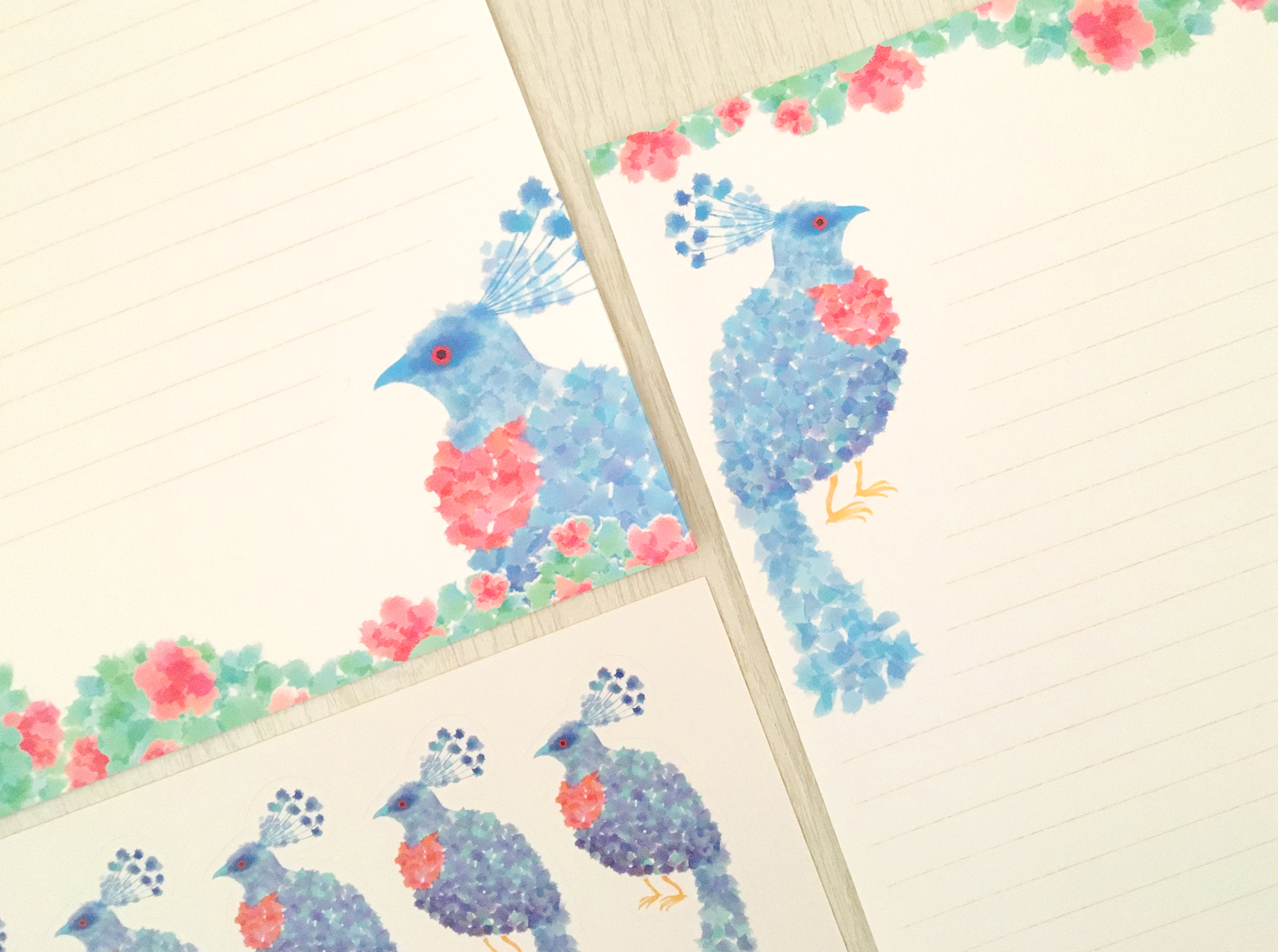 カンムリバトのレターセット シール付き かわいい鳥のお手紙 動物 鳩 青い鳥 Iichi ハンドメイド クラフト作品 手仕事品の通販