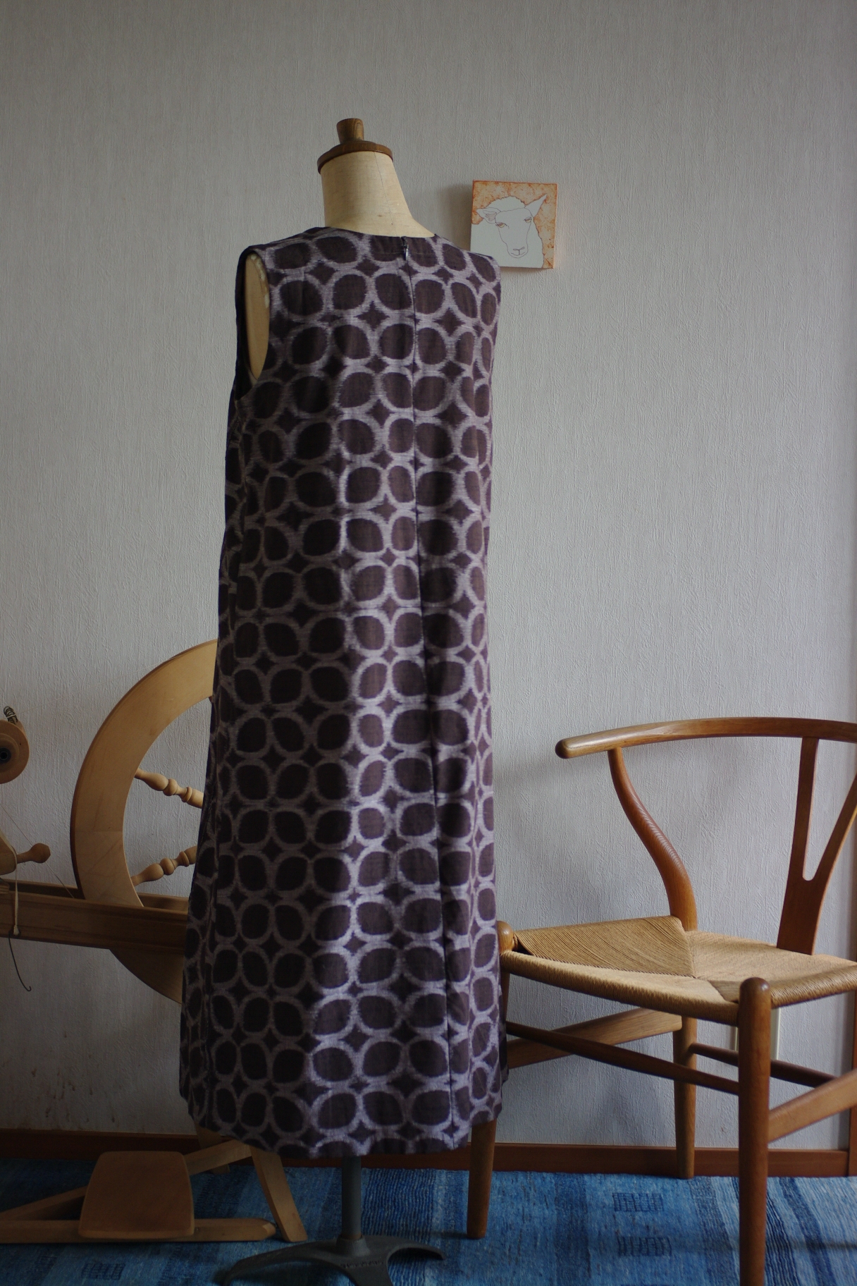 久留米絣茶色地にレモン柄ロング丈ワンピース Iichi ハンドメイド クラフト作品 手仕事品の通販