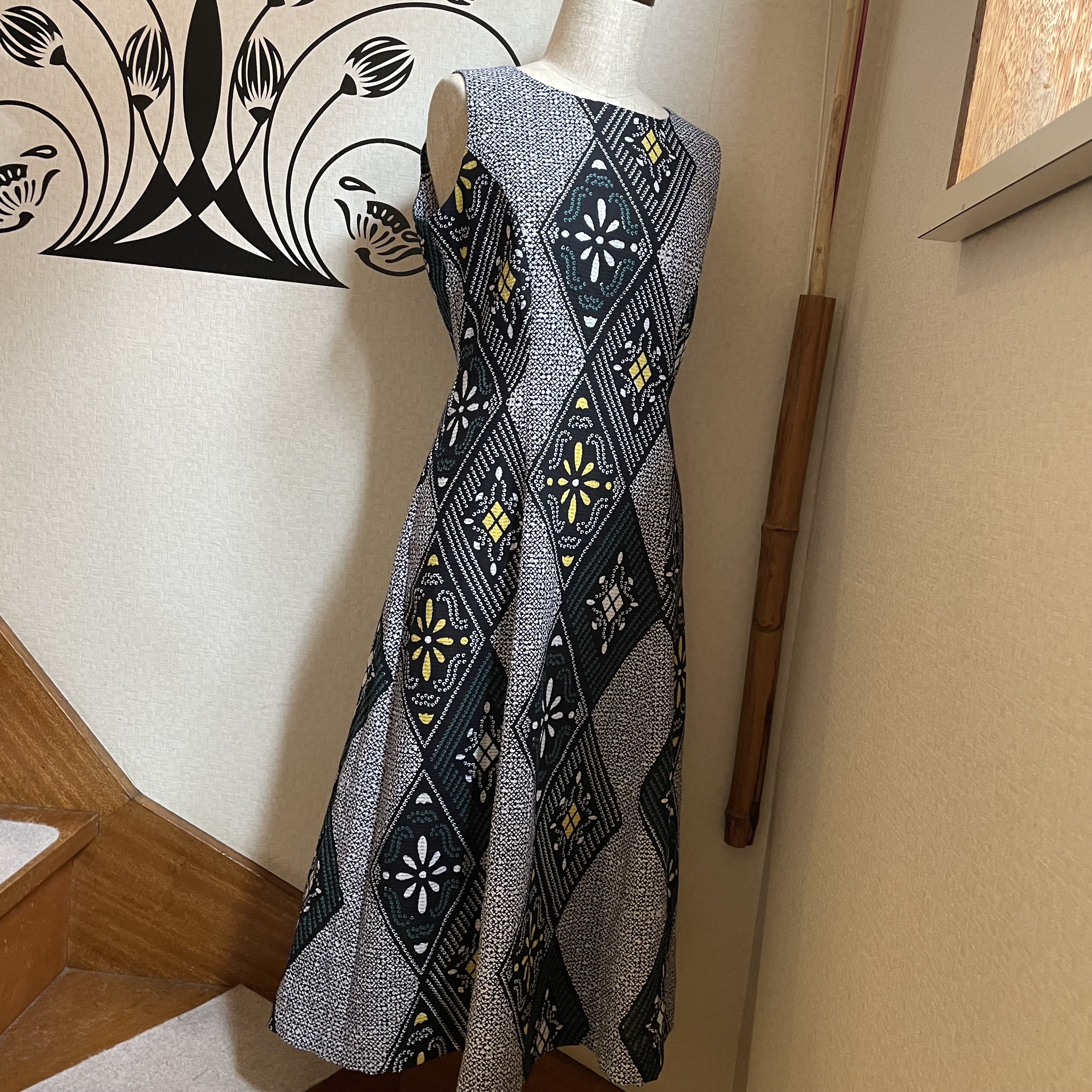 気分を明るく 浴衣地ワンピースドレス 絞り柄ひし形 Iichi ハンドメイド クラフト作品 手仕事品の通販