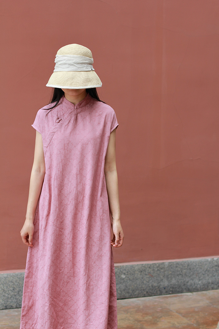 Aライン カジュアルワンピース 花柄 ピンク チャイナボタン Iichi ハンドメイド クラフト作品 手仕事品の通販