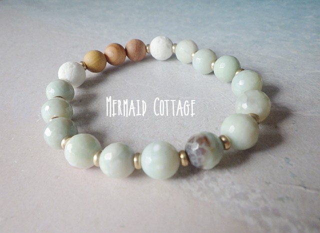 Cypress Amazonite Aroma Bracelet ヒノキ アロマディフューザーブレスレット Iichi ハンドメイド クラフト作品 手仕事品の通販