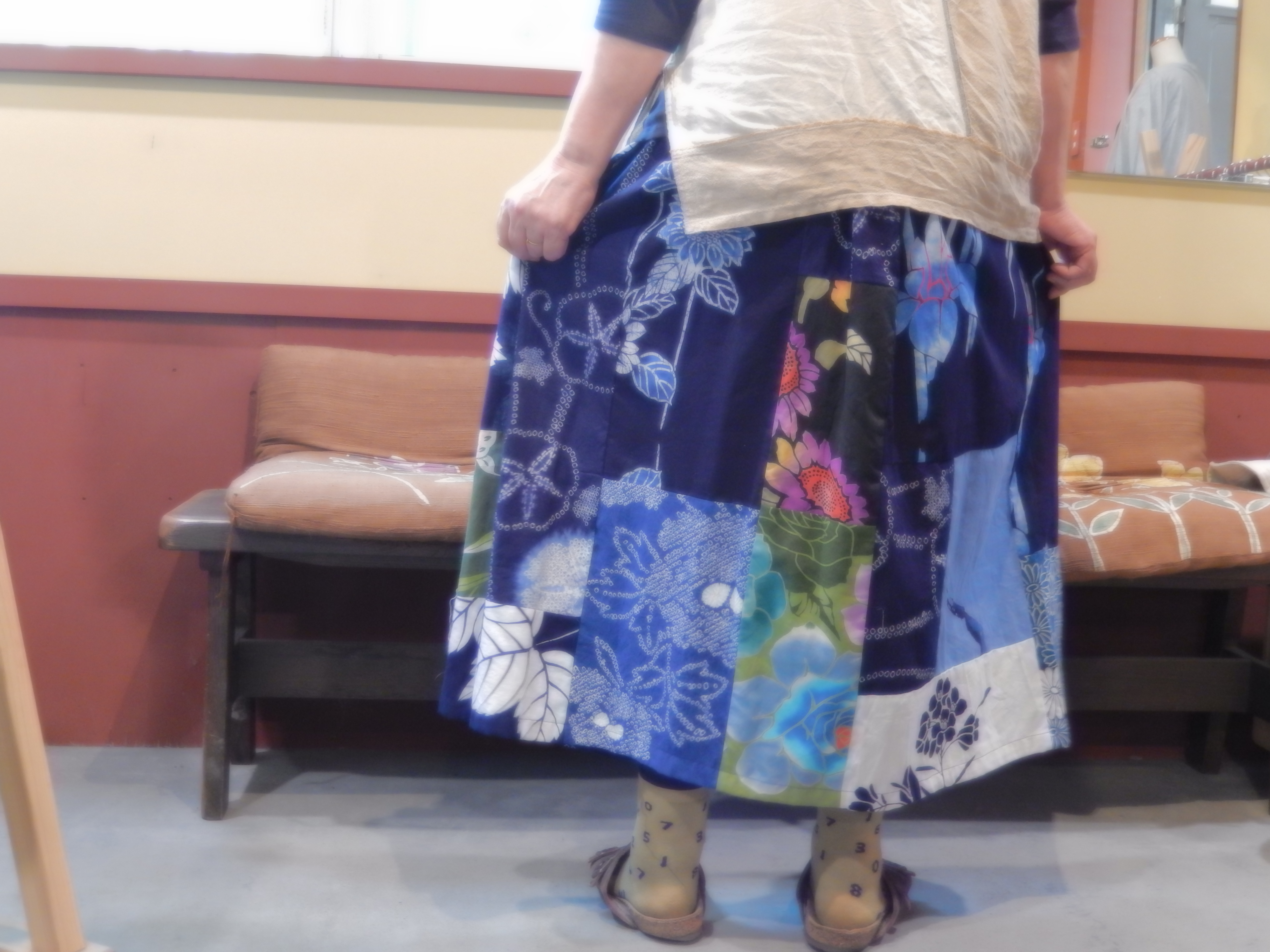 浴衣リメイク レトロポップなパッチスカート81cm Iichi ハンドメイド クラフト作品 手仕事品の通販