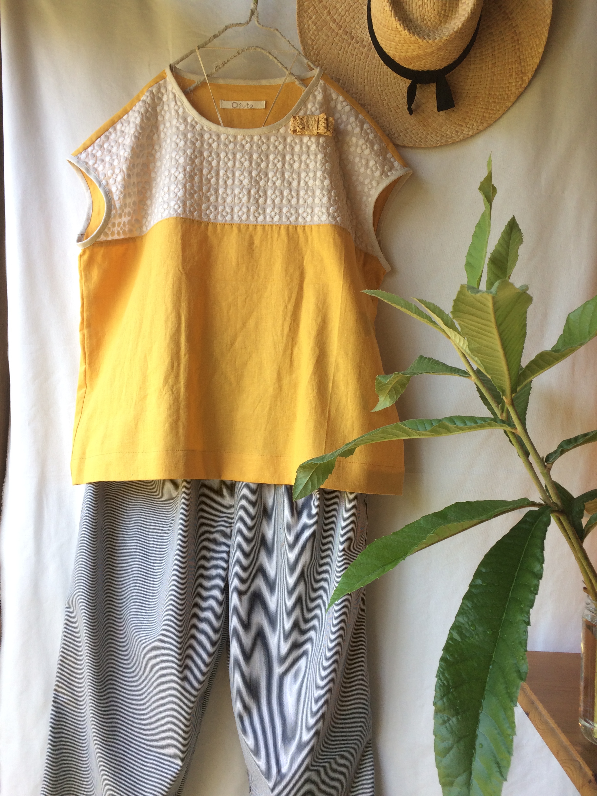 M様ご予約品 フレンチスリーブブラウス2点 ストライプシェフパンツ Iichi ハンドメイド クラフト作品 手仕事品の通販