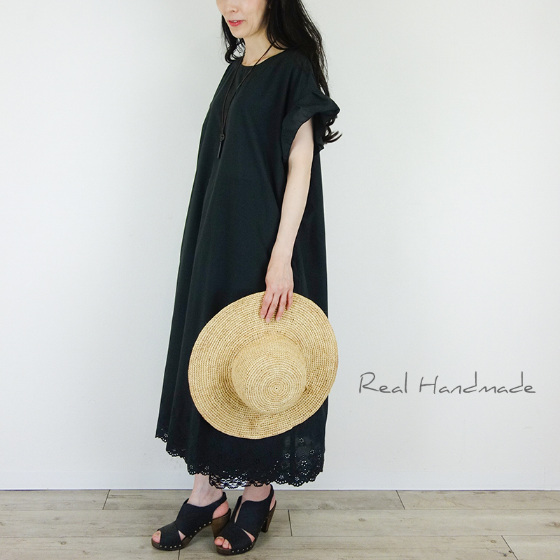 予約販売 ブラックスカラップ袖フリルワンピース コサージュリボン付き Iichi ハンドメイド クラフト作品 手仕事品の通販