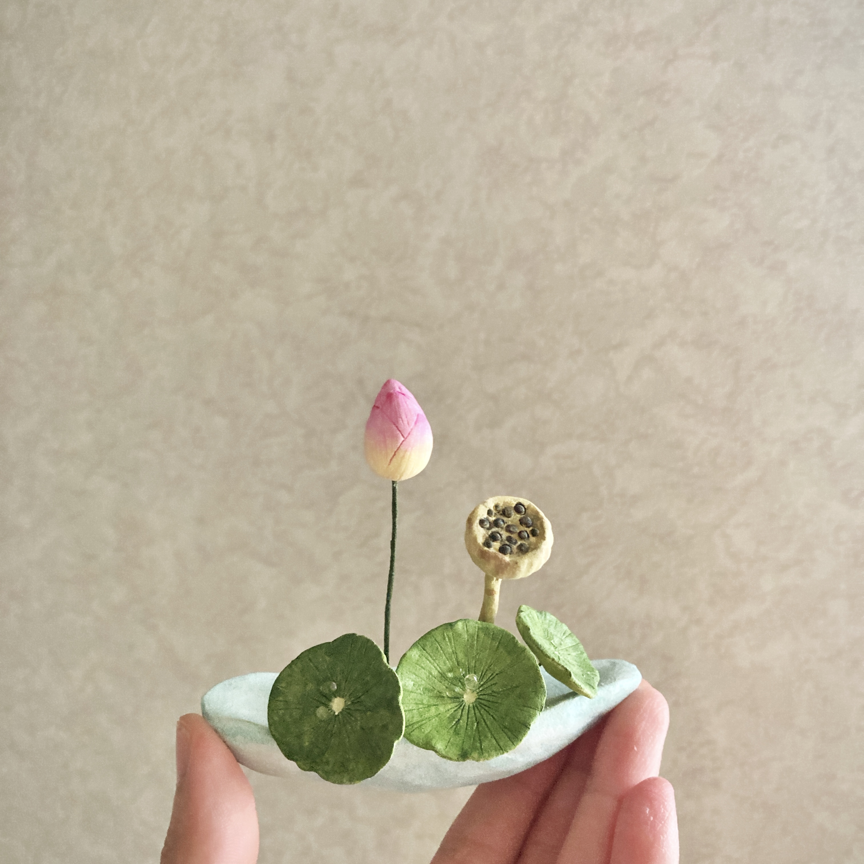 58 Bud 粘土の鉢植え ハス Iichi ハンドメイド クラフト作品 手仕事品の通販