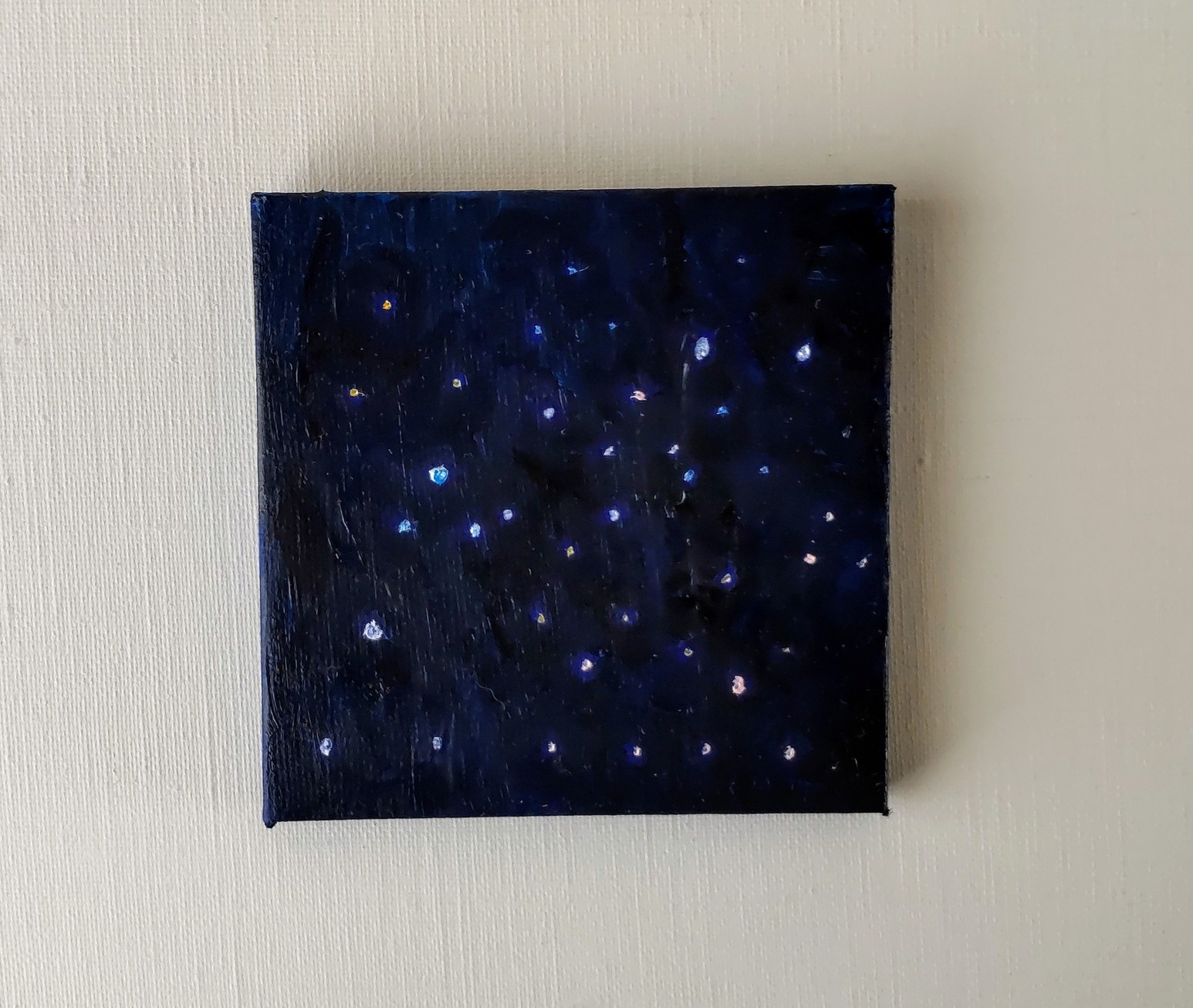 小さな絵画 濃紺の夜空の星々２ 油彩画 原画 Iichi ハンドメイド クラフト作品 手仕事品の通販
