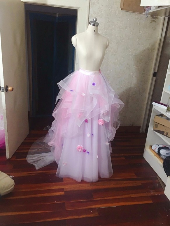 高品質 カラードレス用オーバースカート お花 フラワー付き Iichi ハンドメイド クラフト作品 手仕事品の通販